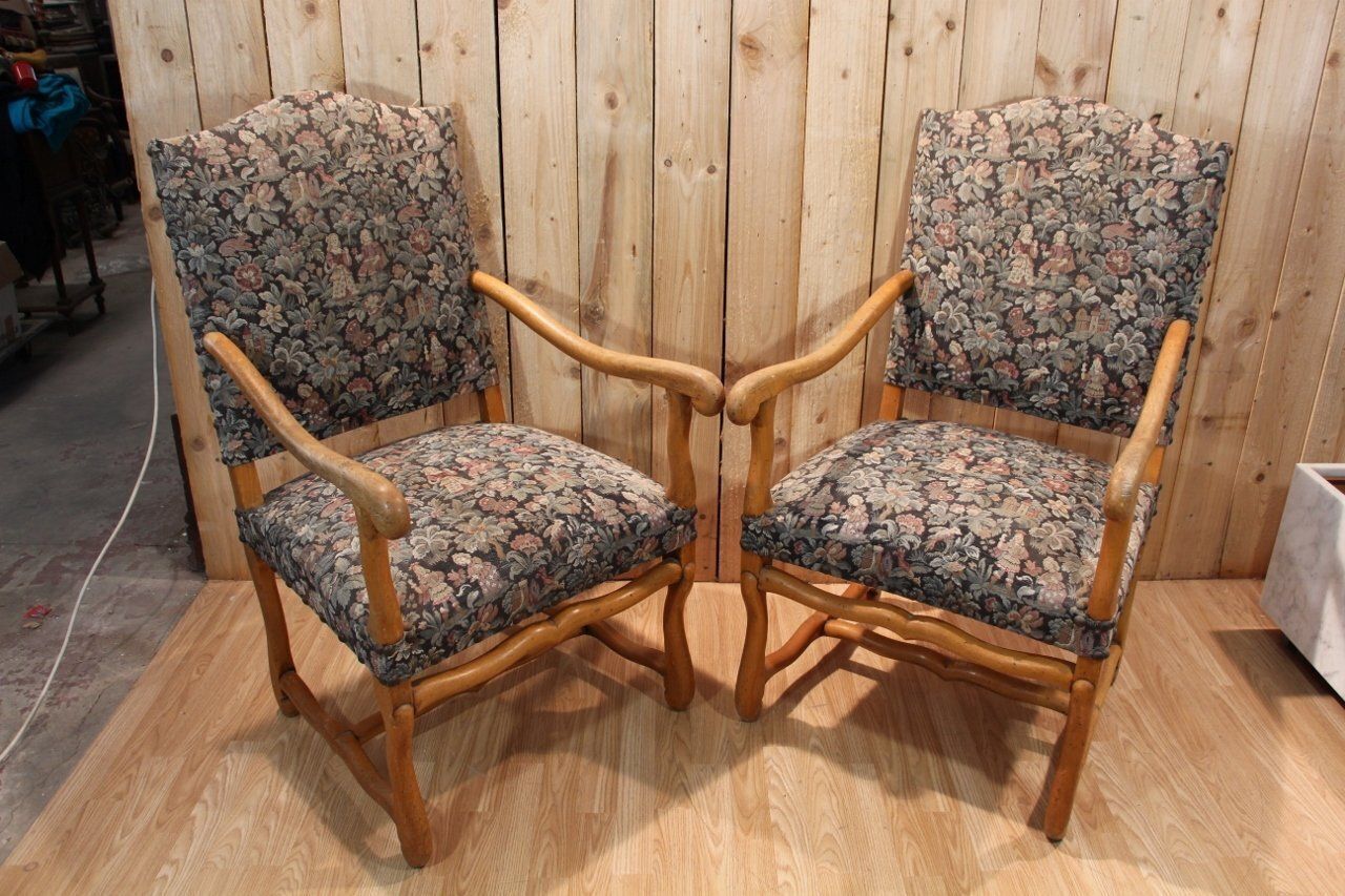 Louis XIII Style Sheep Bone Armchairs, 1890s, Set Of 2
