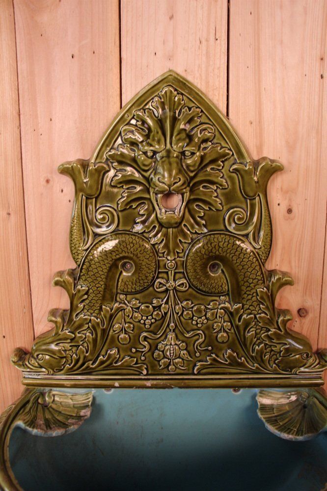 photo for sale Large 19th Century Fountain Wall In Ceramic, Sarreguemines, France