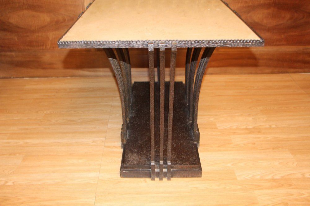 photo for sale Art Deco Coffee Table In Wrought Iron By Edgar Brandt