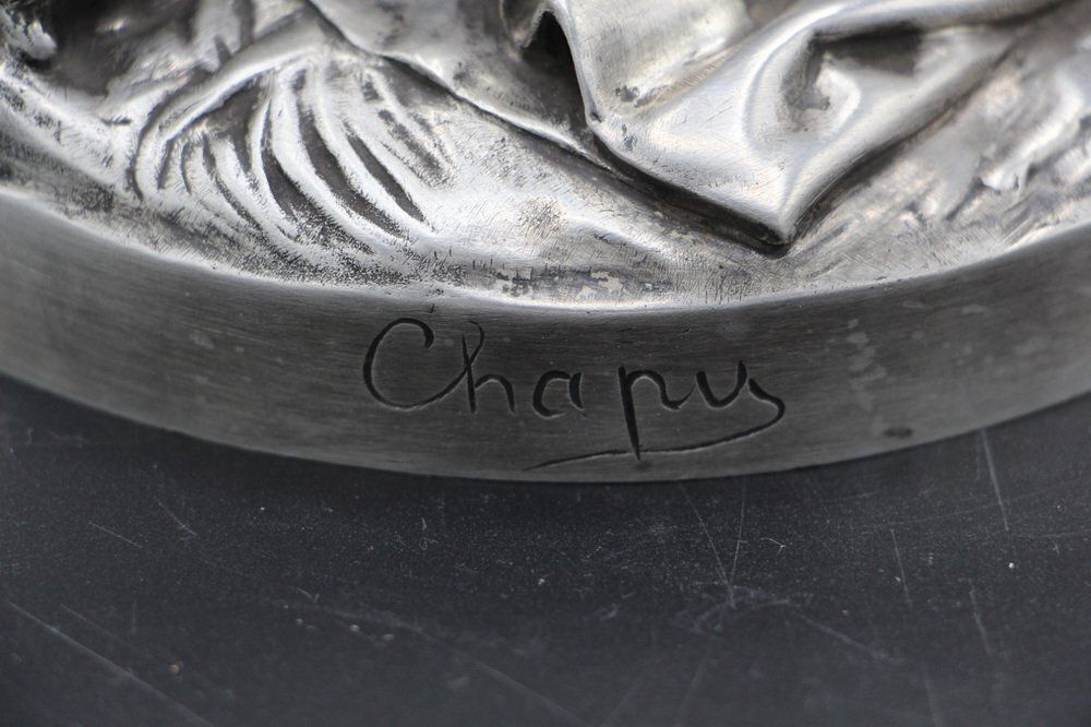Chapu, Barbedienne Sculpture Of Joan Of Arc, 1800s, Bronze With Silver Patina photo vinterior
