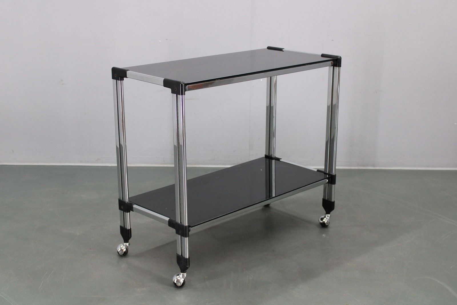 1970s Italian Chrome & Smoked Glass Serving Table On Casters photo furniture
