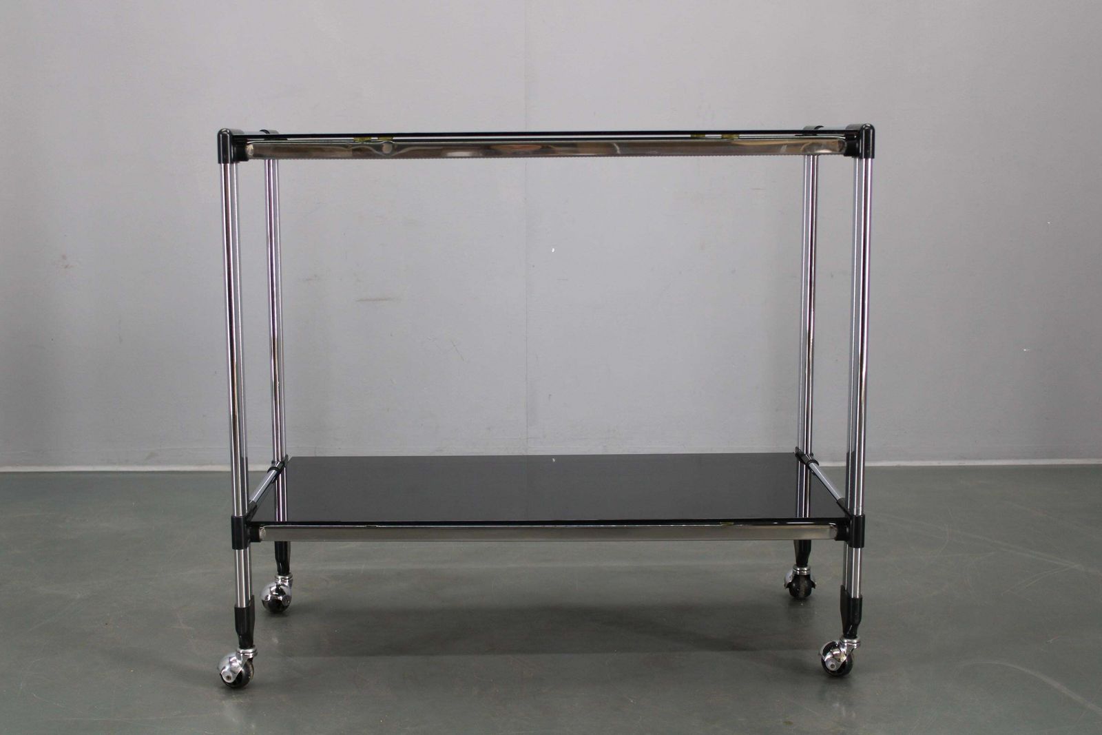 1970s Italian Chrome & Smoked Glass Serving Table On Casters photo vinterior