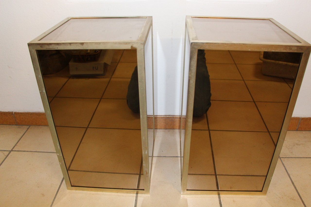 Mid Century Glass And Nickel Plated Brass Side Tables, 1950s, Set Of 2 photo furniture