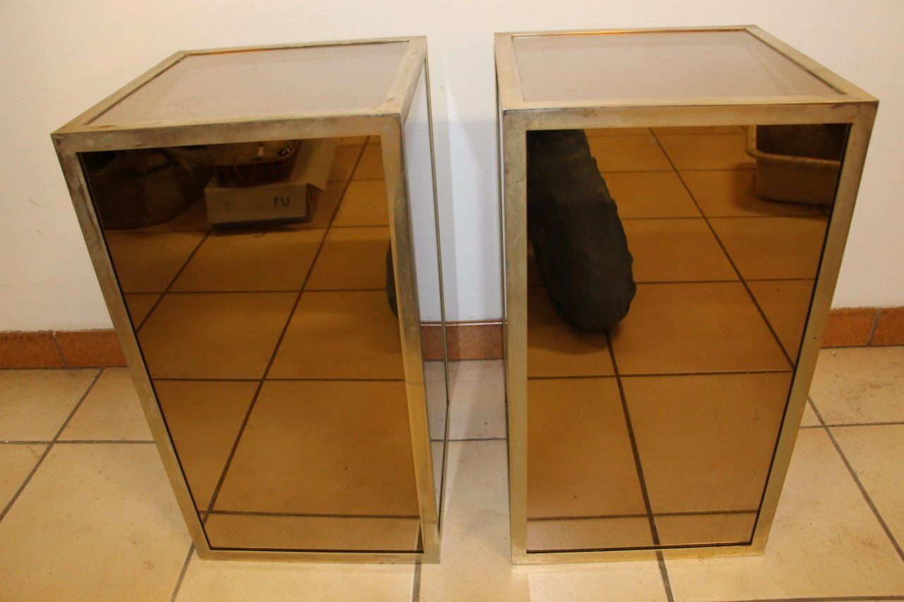 Mid Century Glass And Nickel Plated Brass Side Tables, 1950s, Set Of 2 photo for sale