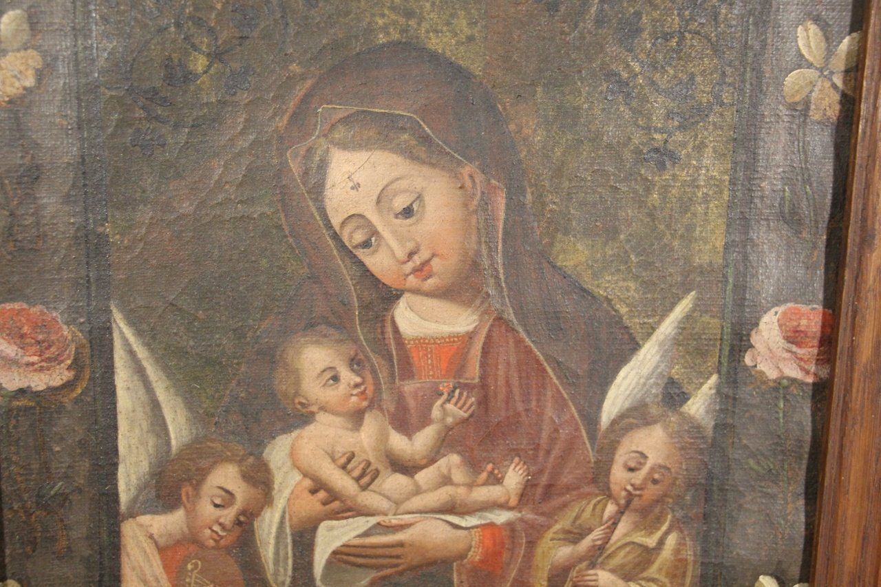 Hispanic School Artist, Virgin And Child, Late 1700s, Oil On Canvas photo for sale