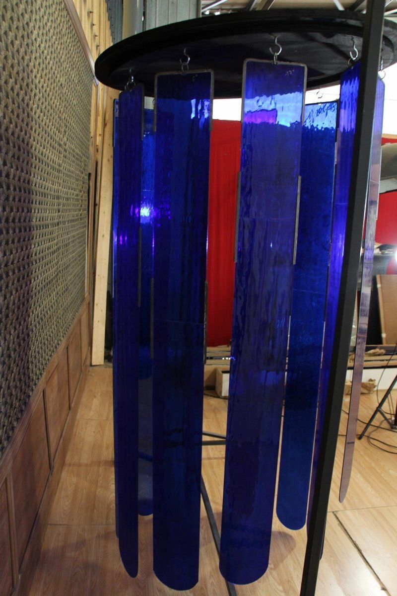 Large Chandelier In Royal Blue Stained Glass, 1970s photo Lighting
