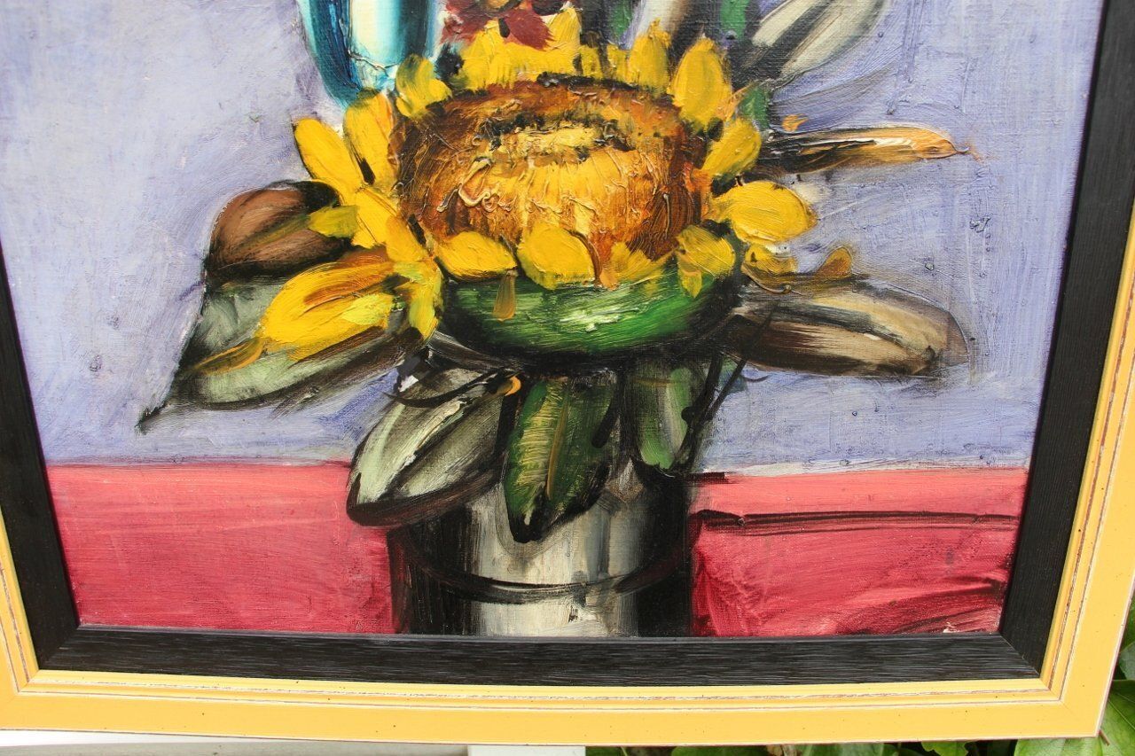 Franz Priking, Bouquet Of Sunflowers, 1970s, Oil On Canvas, Framed photo furniture