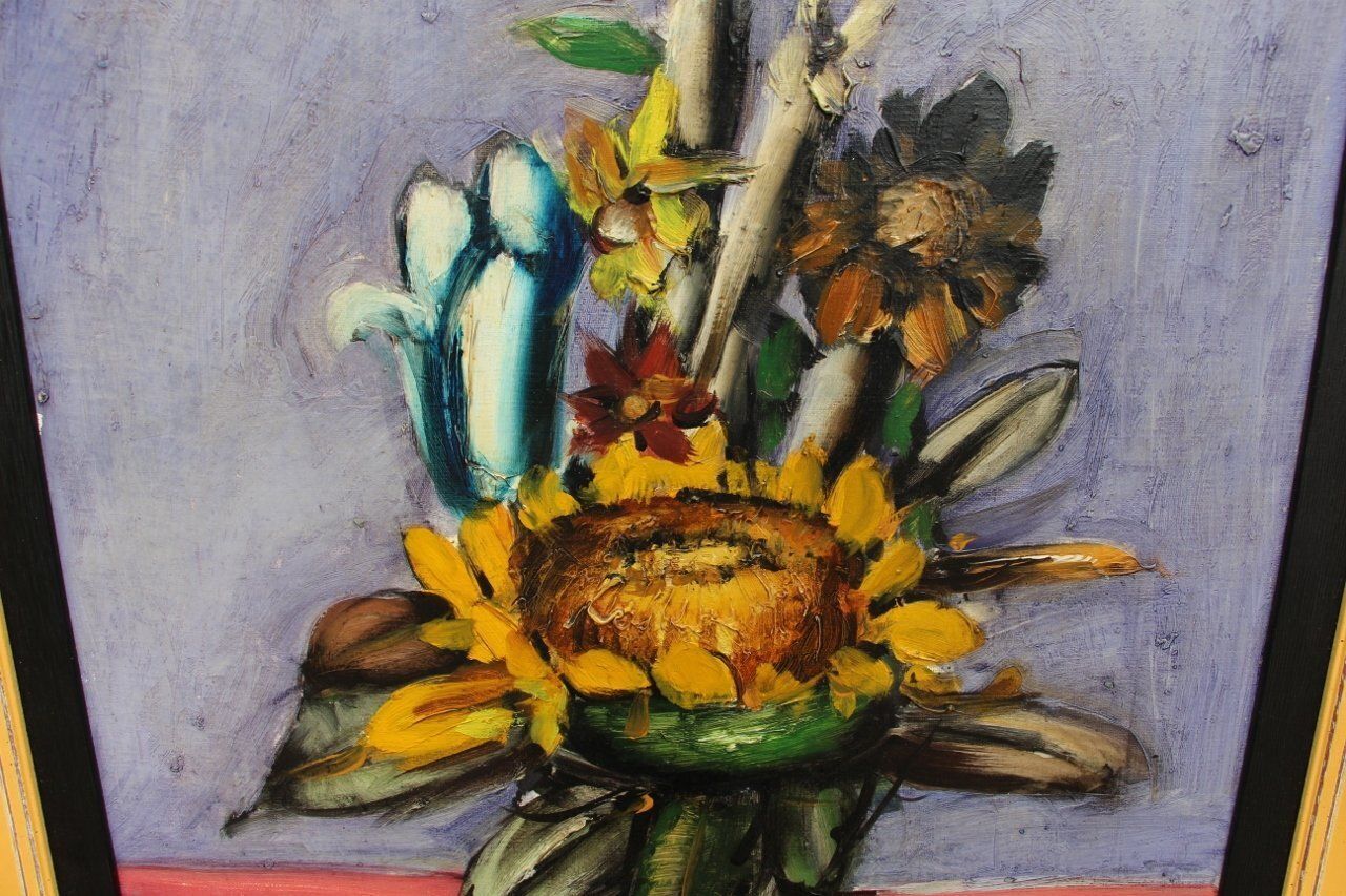 Franz Priking, Bouquet Of Sunflowers, 1970s, Oil On Canvas, Framed photo for sale