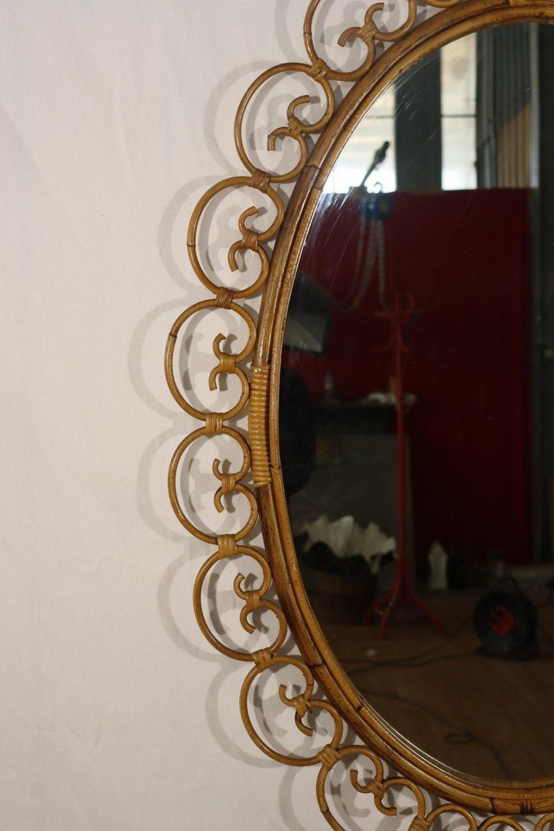 Huge Rattan Entrance Mirror And Saddle By Franco Albini, 1960, Set Of 2 photo Home Decor