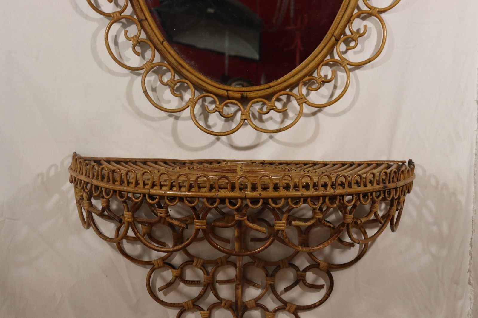 Huge Rattan Entrance Mirror And Saddle By Franco Albini, 1960, Set Of 2 photo buy