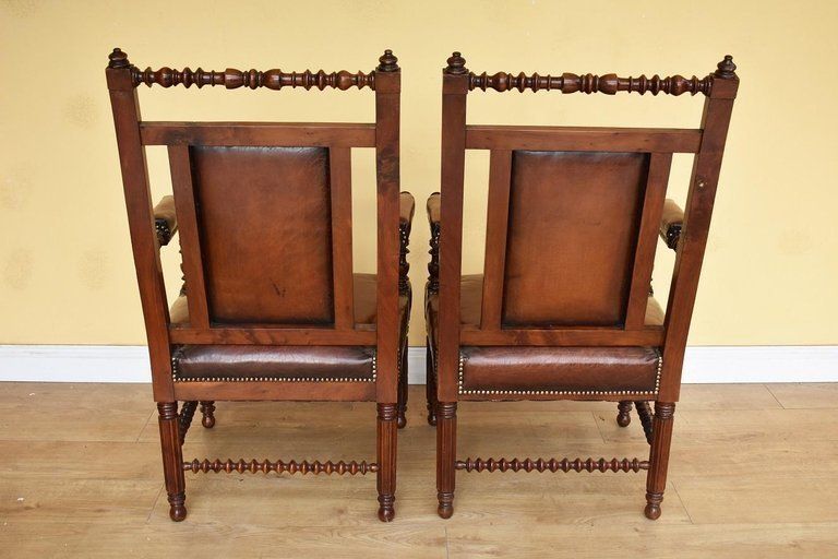 Pair Of 19th Century English Victorian Gothic Revival Walnut Armchairs photo Furniture