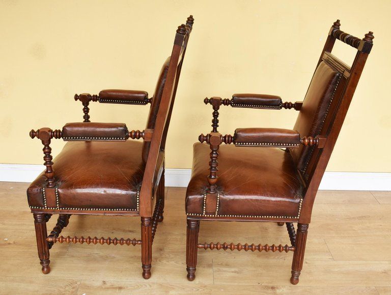 Pair Of 19th Century English Victorian Gothic Revival Walnut Armchairs photo 2250.0