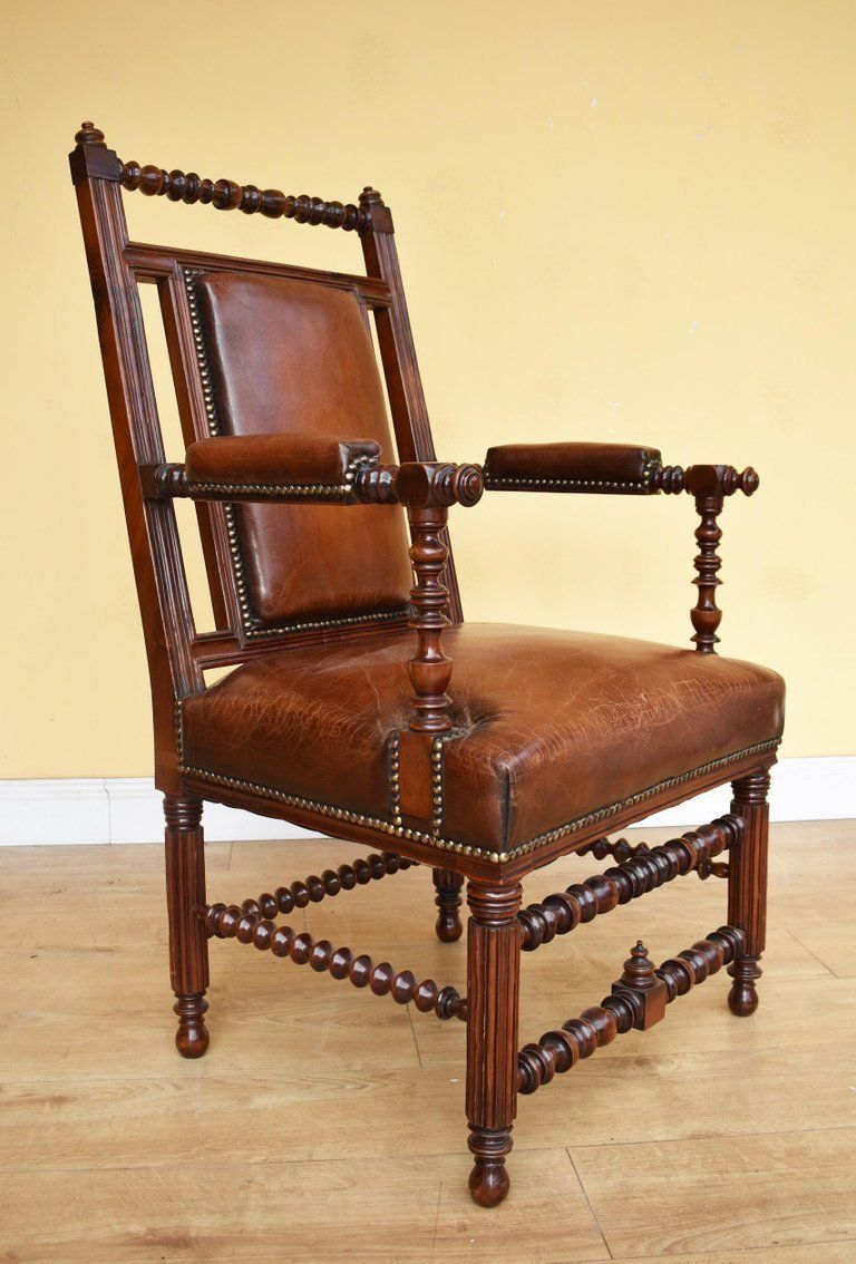 Pair Of 19th Century English Victorian Gothic Revival Walnut Armchairs photo buy
