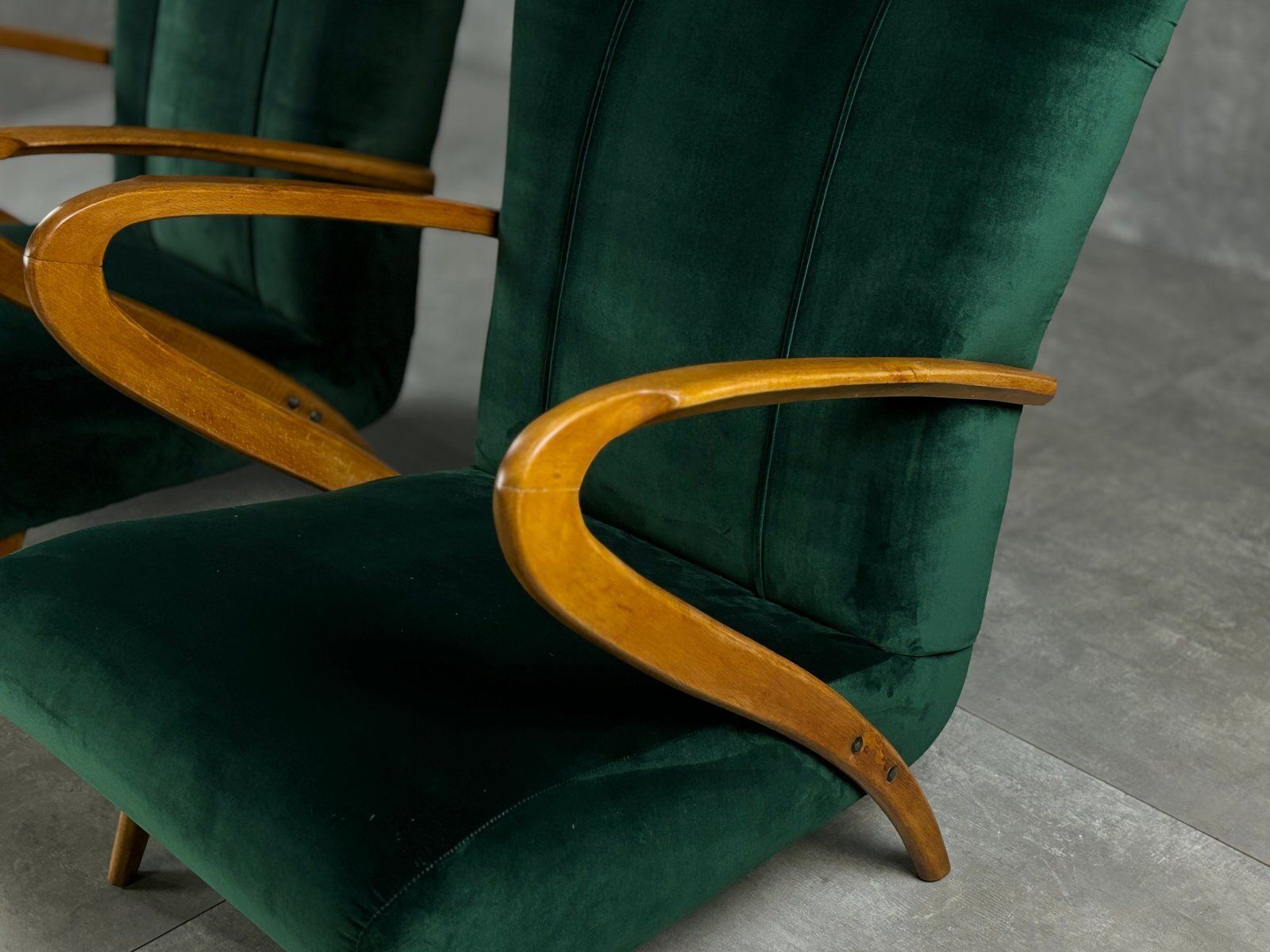 Set Of Wooden And Velvet Armchairs, 1940s photo furniture
