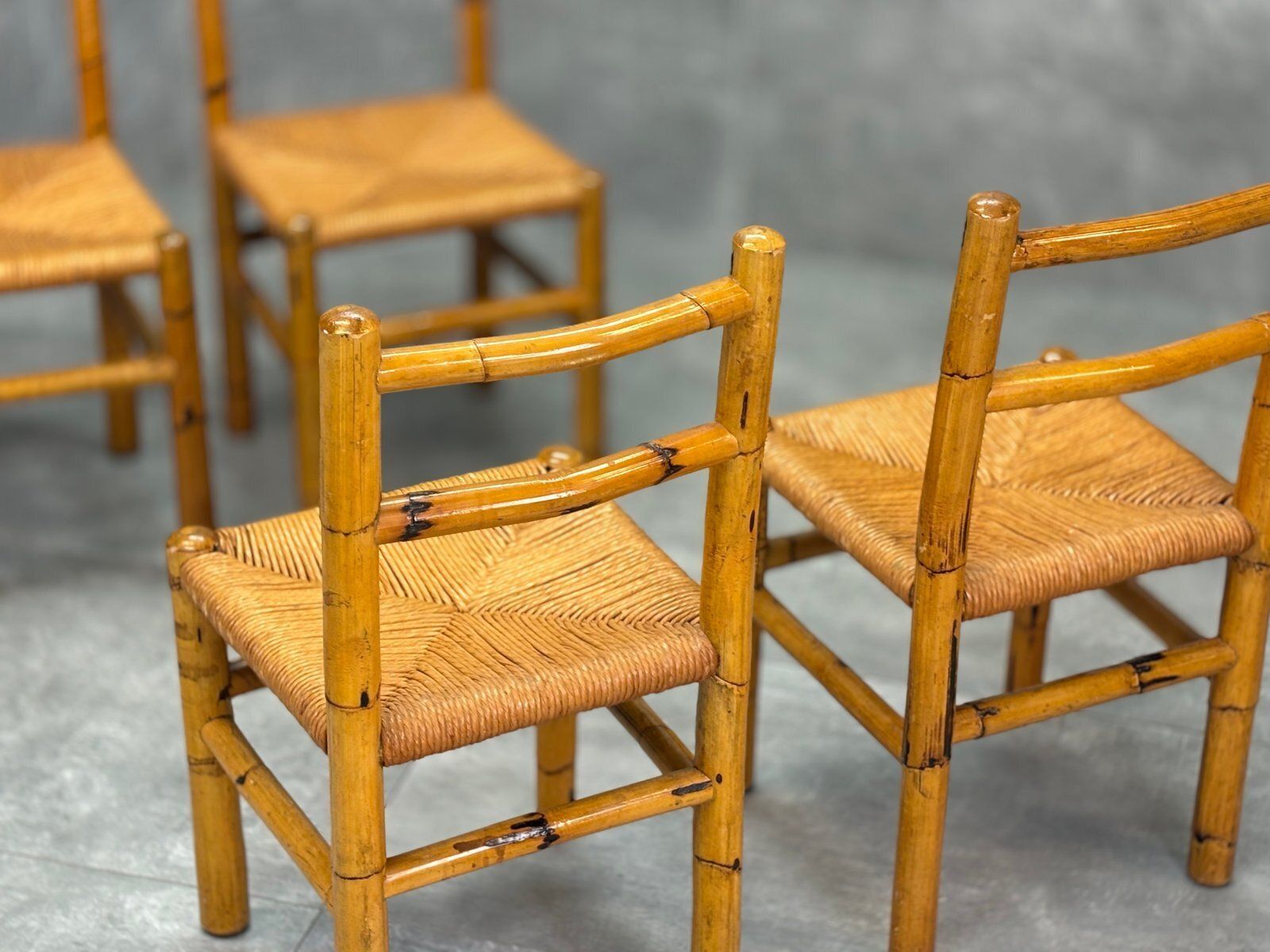 Bamboo And Straw Chairs, 1970s, Set Of 4 photo furniture