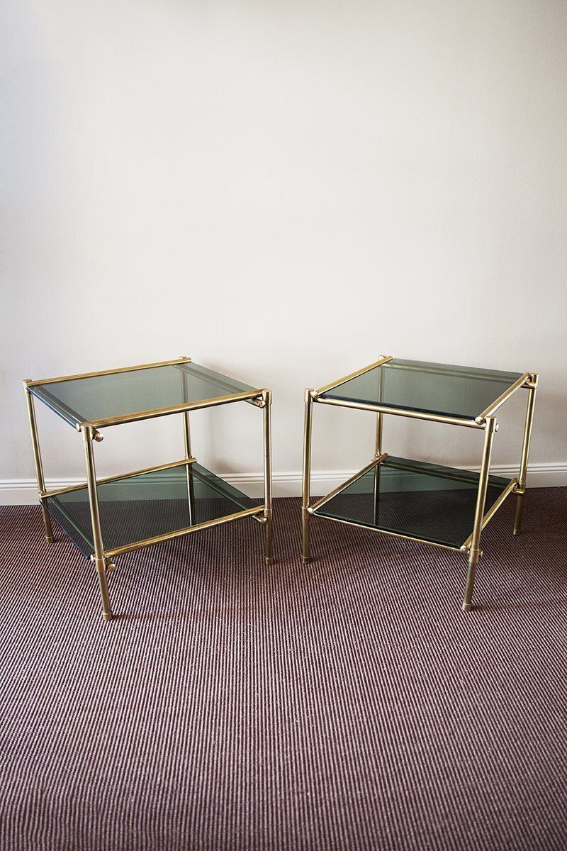 Italian Side Tables In Brass, 1970, Set Of 2 photo Furniture