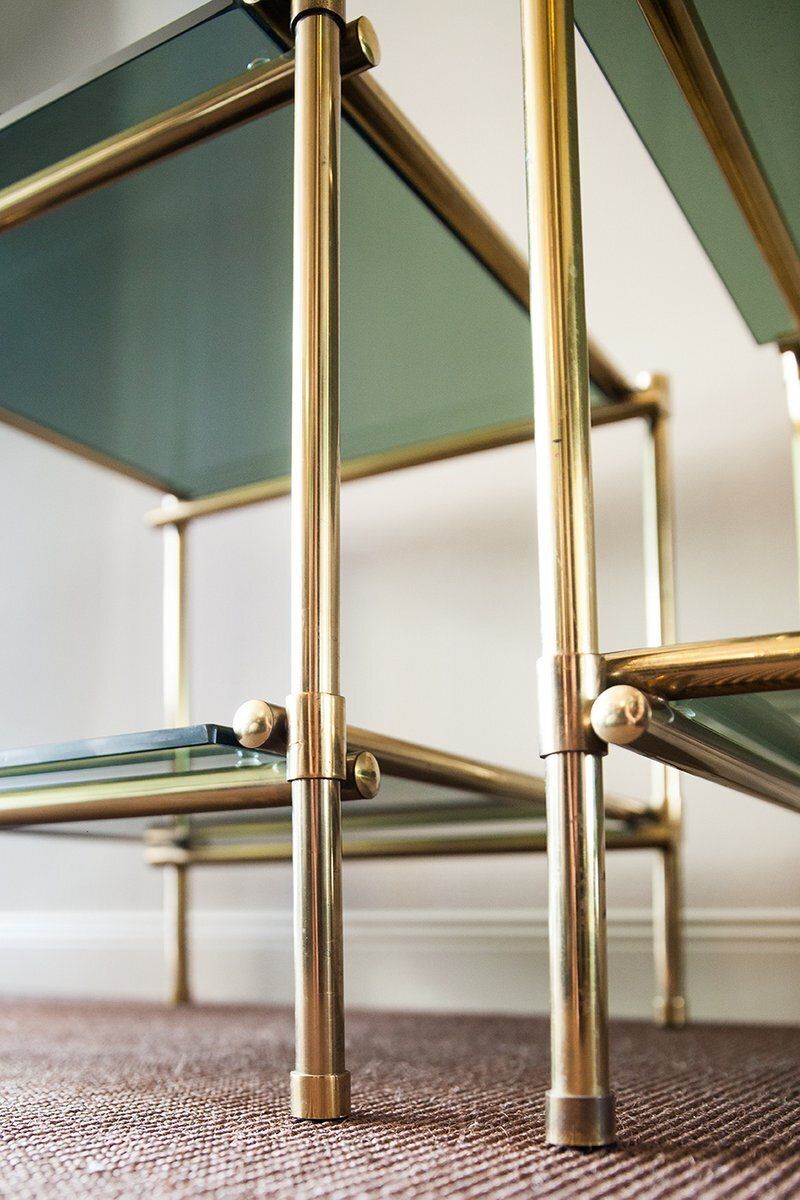Italian Side Tables In Brass, 1970, Set Of 2 photo vinterior