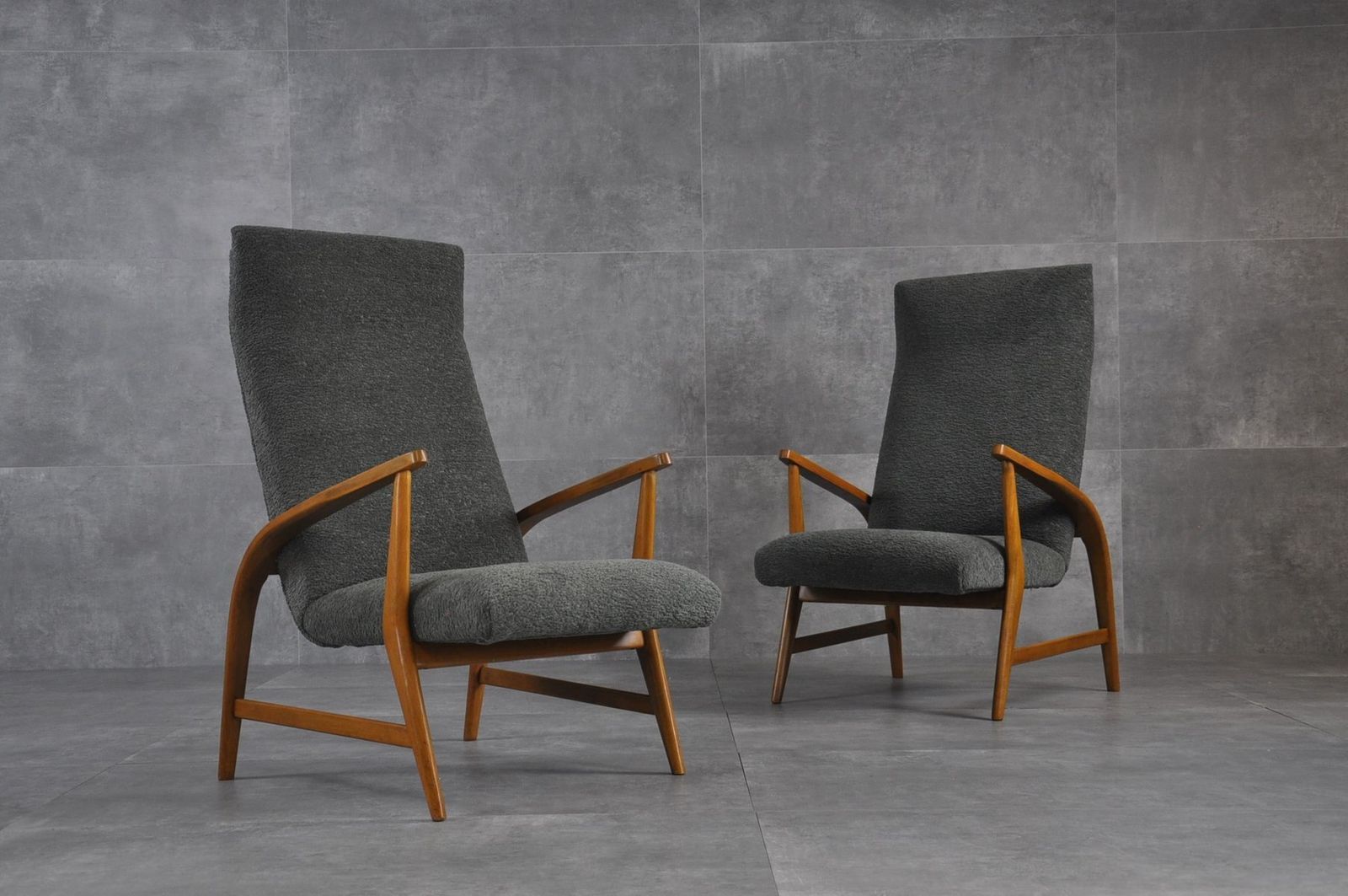 Set Of Armchair In Wood And Bouclè, 1950s