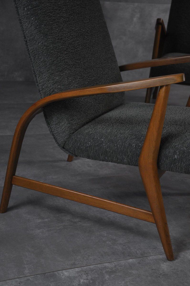 Set Of Armchair In Wood And Bouclè, 1950s photo vinterior