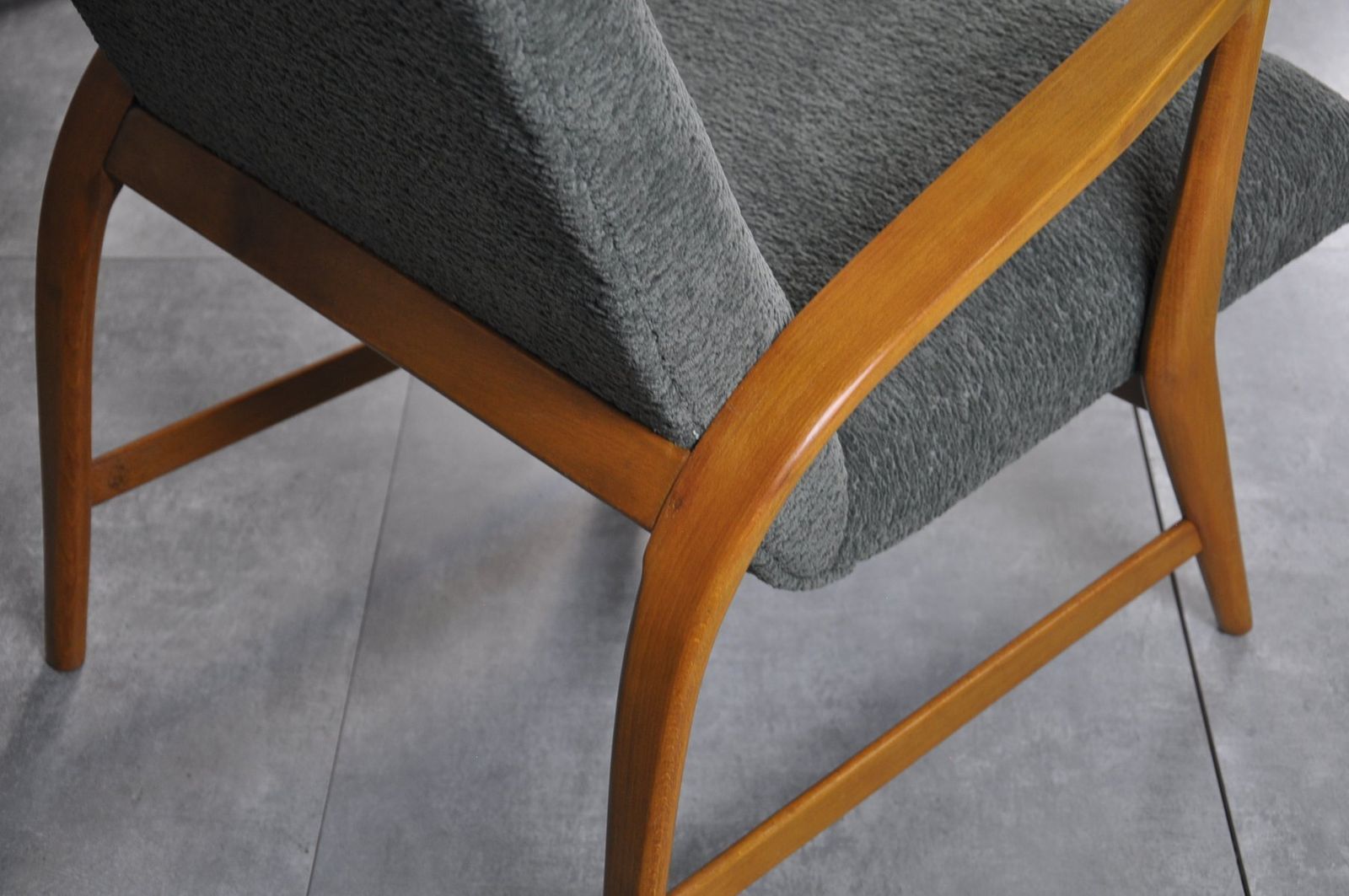 Set Of Armchair In Wood And Bouclè, 1950s photo vintage