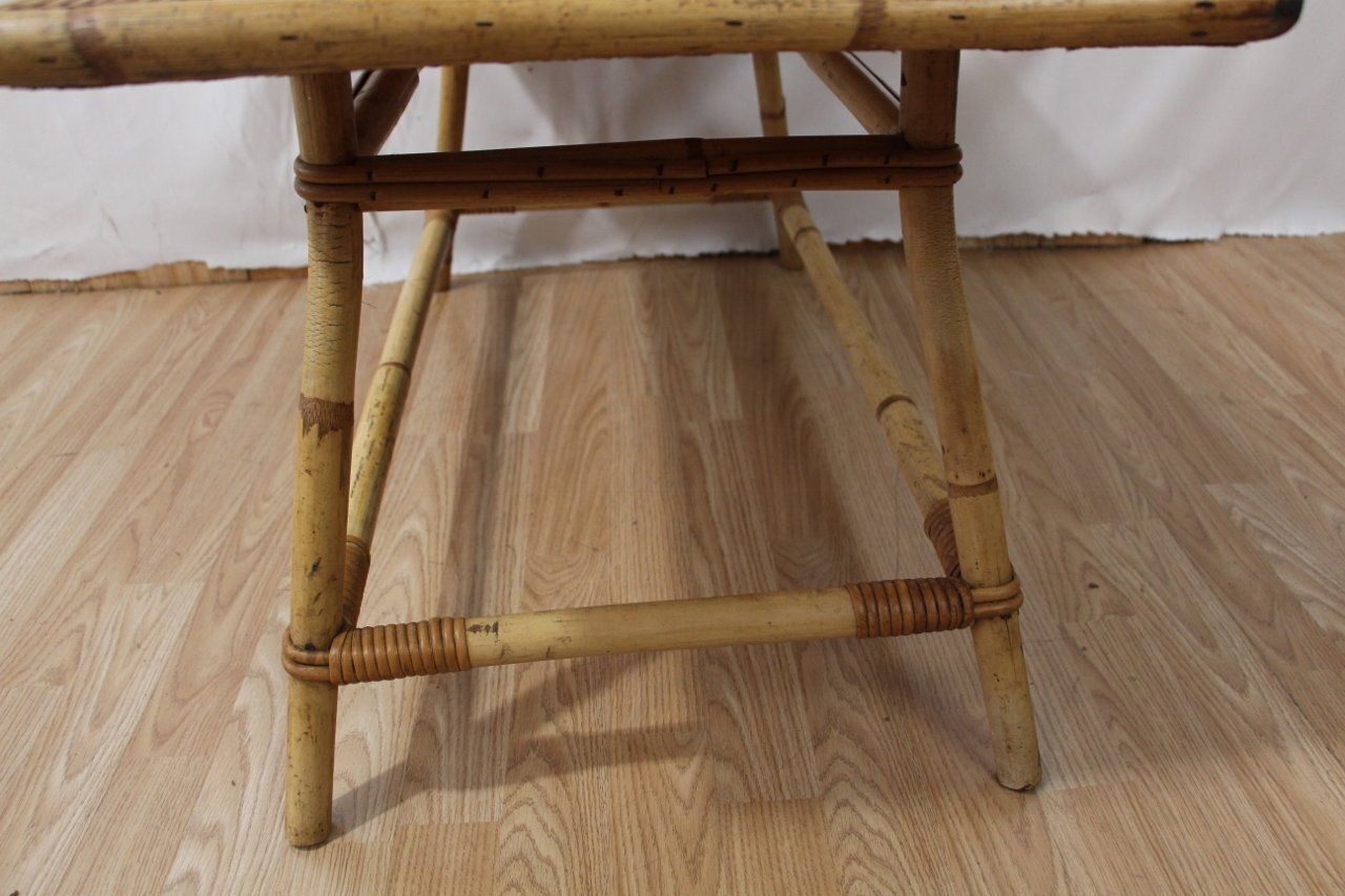 Coffee Table In Rattan And Ceramic By Audoux Minet For Vallauris, 1960s photo vinterior