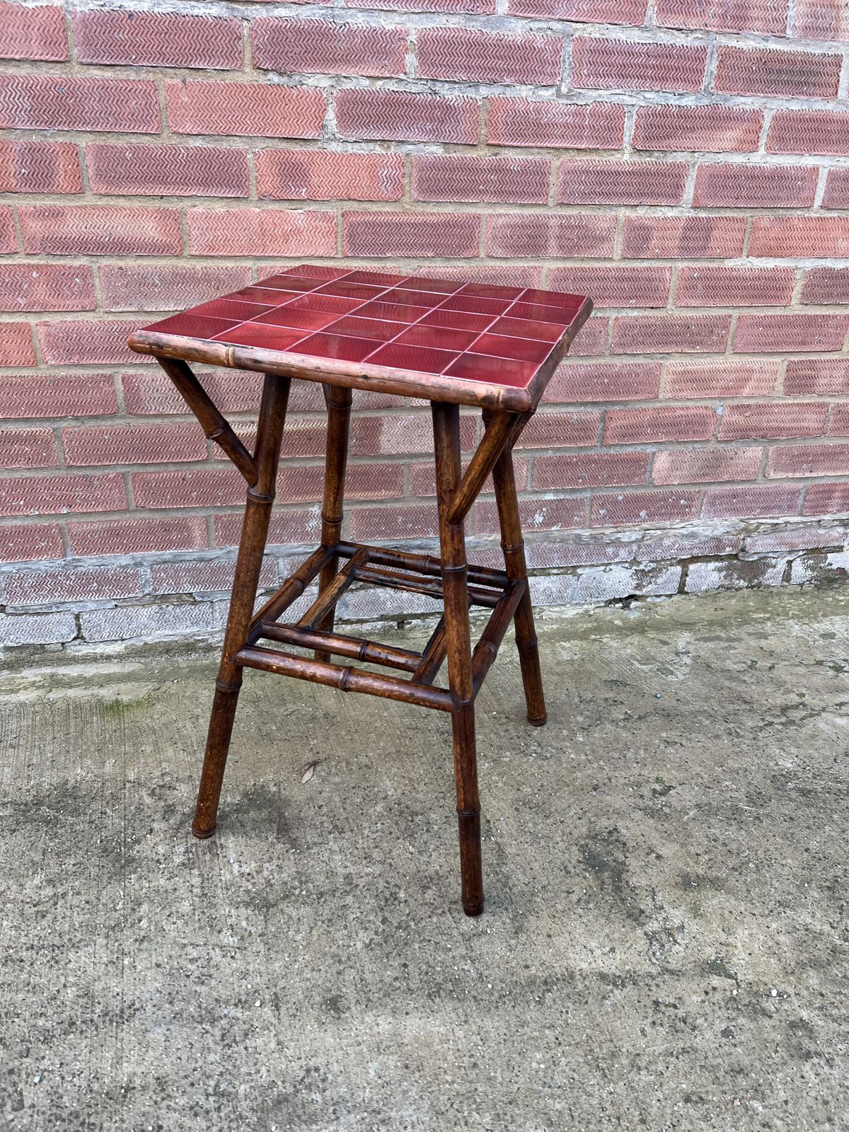Stunning Early 20th Century Arts And Crafts Bamboo Table With Inset Tile Top photo furniture
