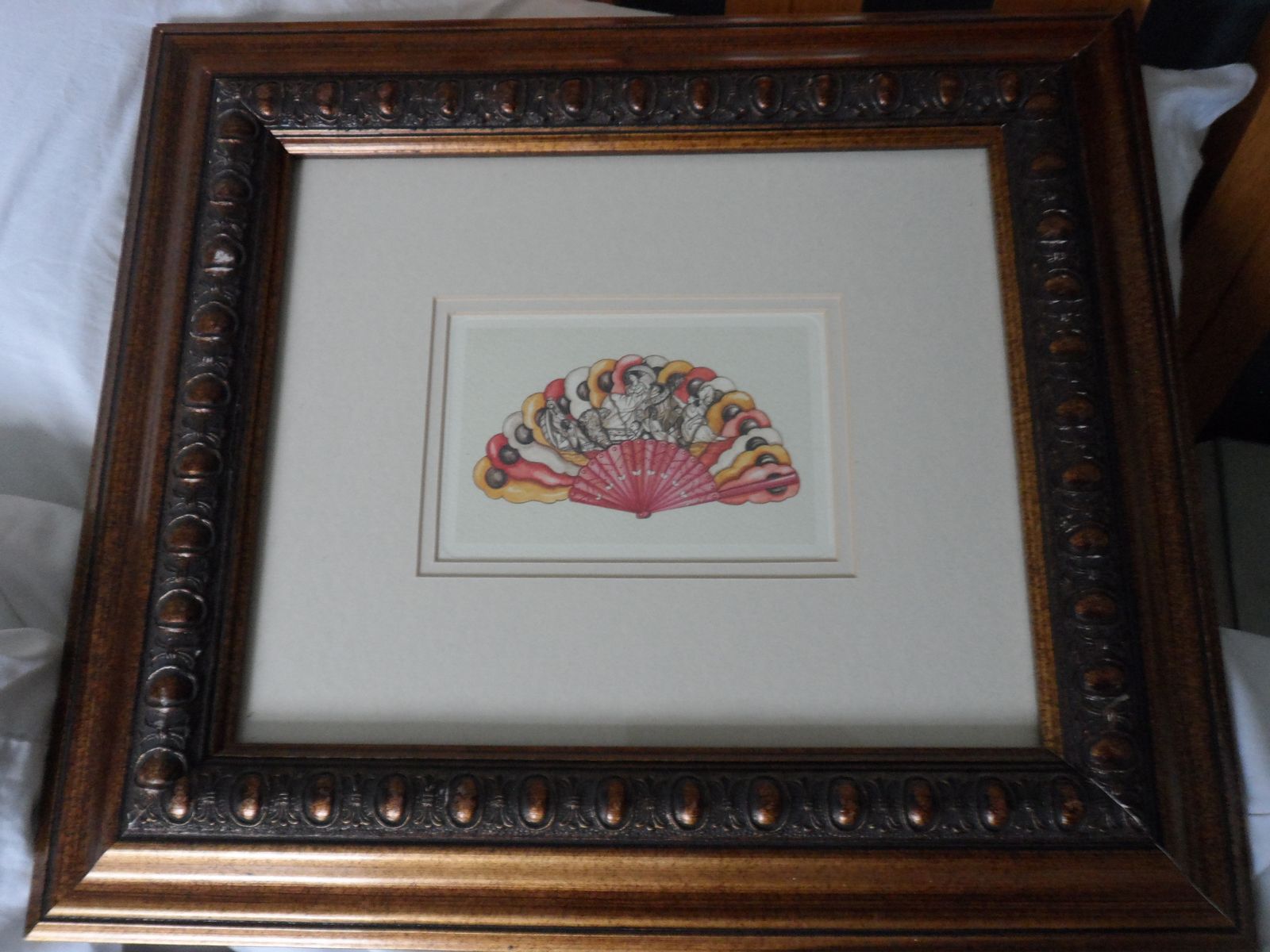 3x Rare Framed Wall Art Prints Of Oriental (Chinese, Japanese) Fans photo vintage