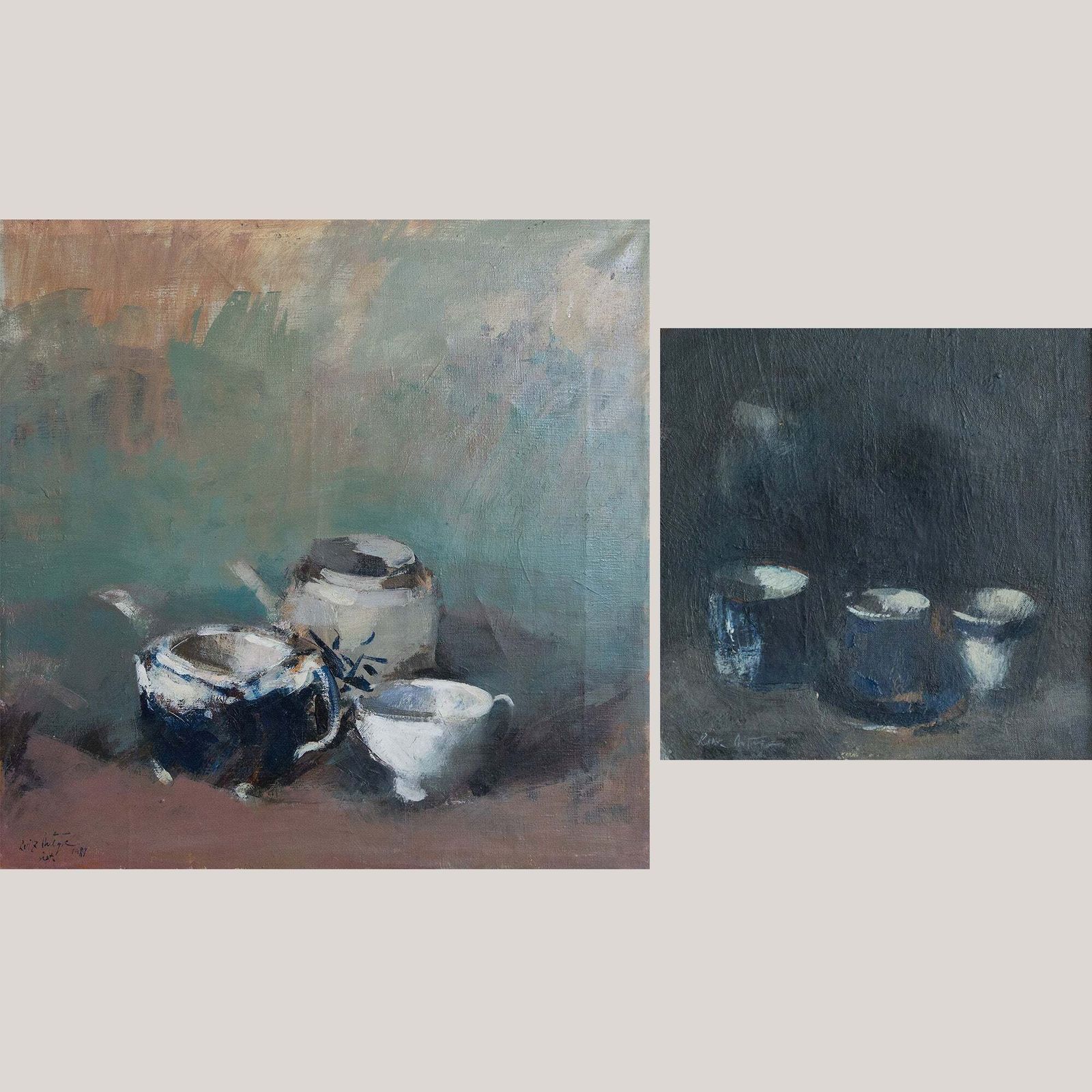 Pair Of Still Life Paintings   Oil Studies Teacups And Pots – Signed And Dated