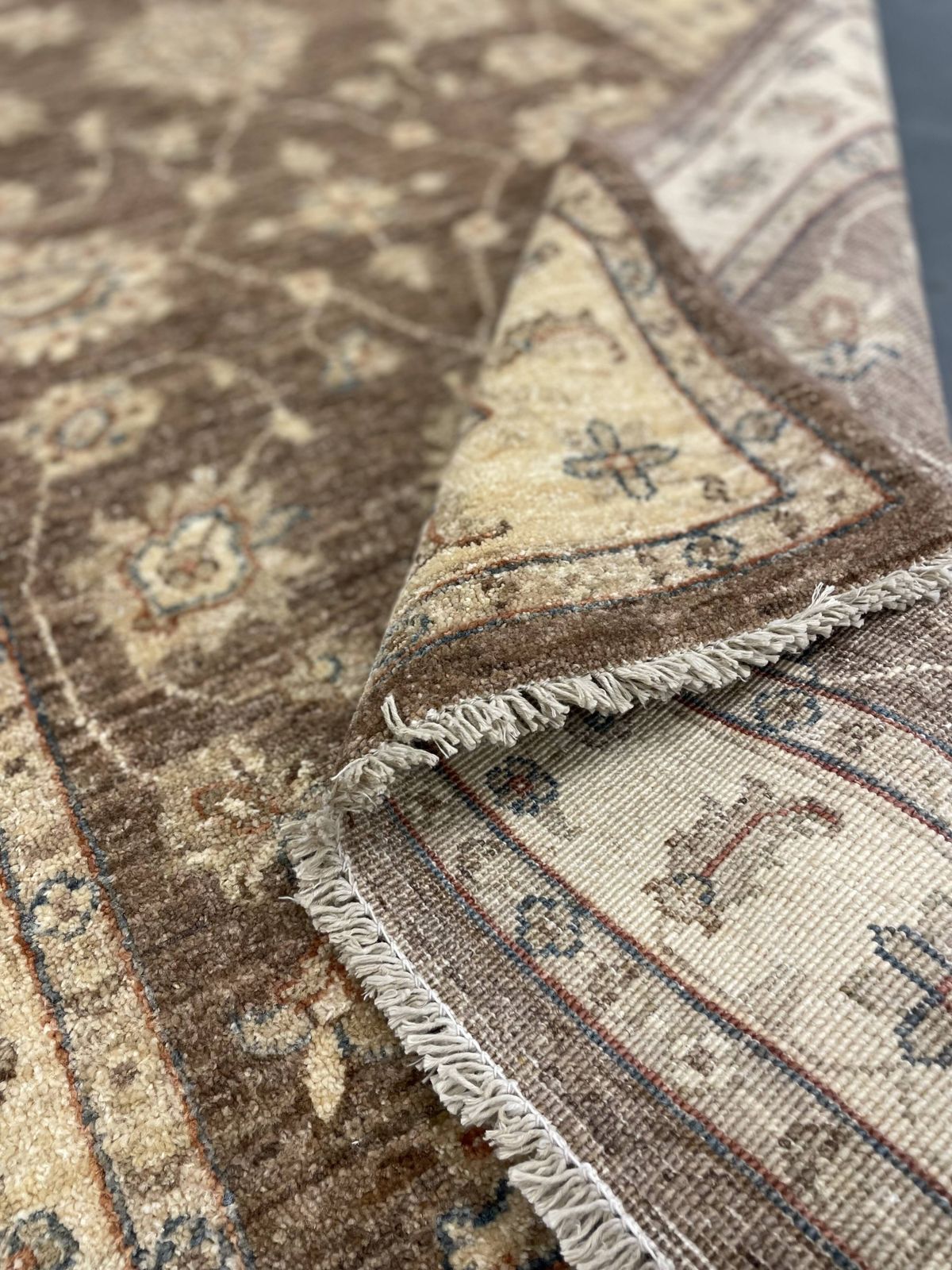 Brown Wool Rug, Handmade Floral Ziegler Carpet 148x96cm Oriental Decor photo vinterior