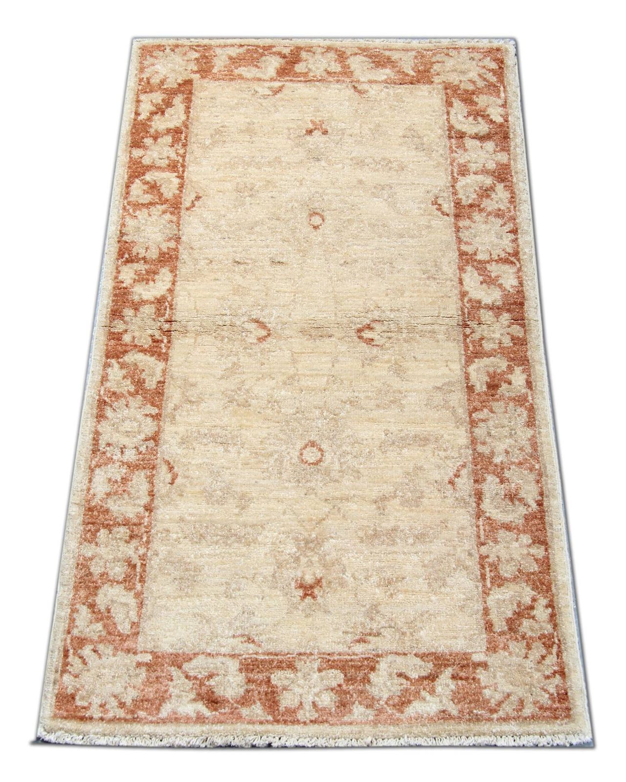 Small Beige Wool Rug, Floral Oriental Carpet 118x65cm Neutral Home Decor photo furniture