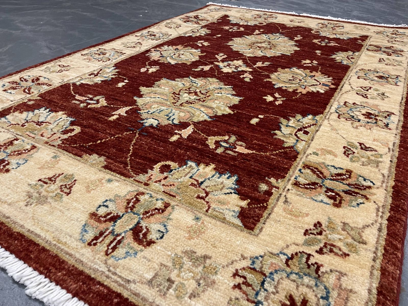 Red Gold Wool Rug, Handmade Floral Oriental Carpet 121x77cm Bedroom Decor photo buy