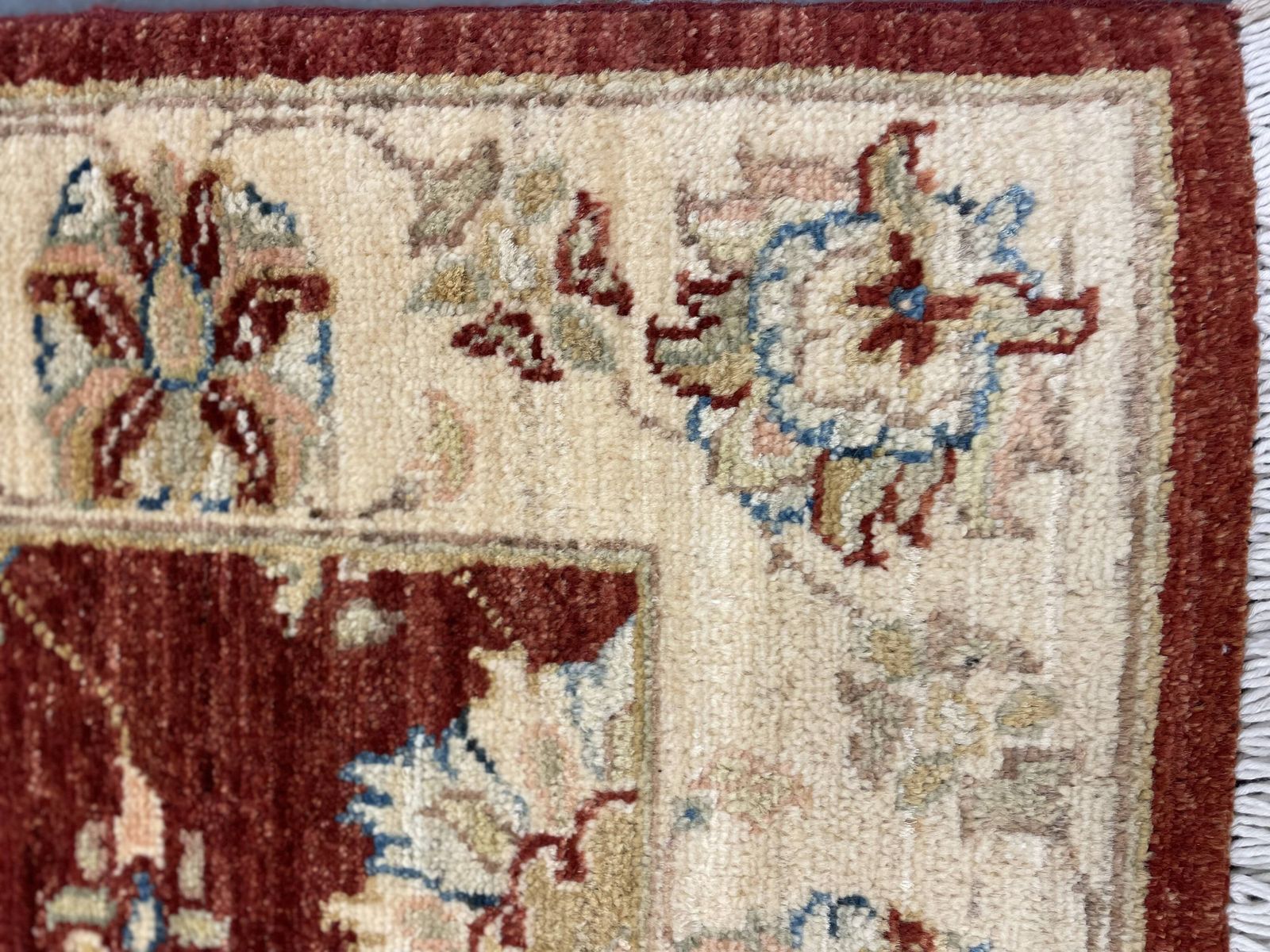 Red Gold Wool Rug, Handmade Floral Oriental Carpet 121x77cm Bedroom Decor photo vintage