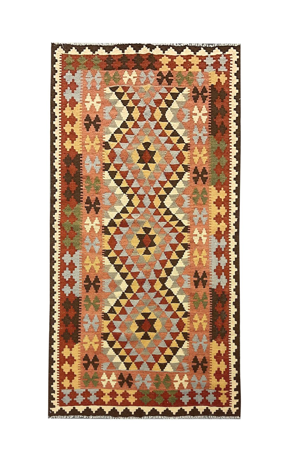 Geometric Kilim Runner Rug, Handmade Wool Contemporary Rug 185 X 103 Cm photo furniture