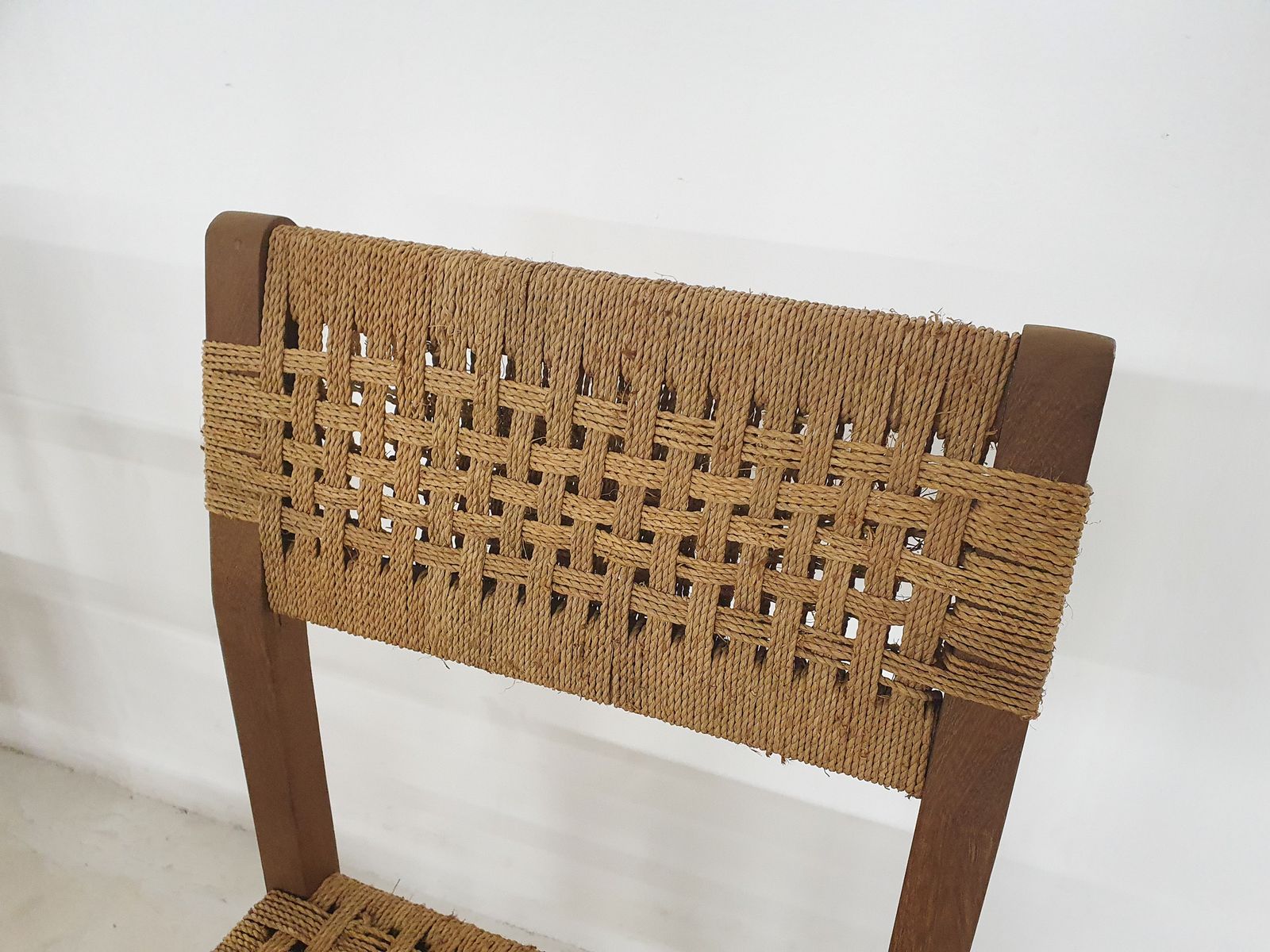 Set Of Six Papercord Dining Chairs, France 1950's photo vinterior