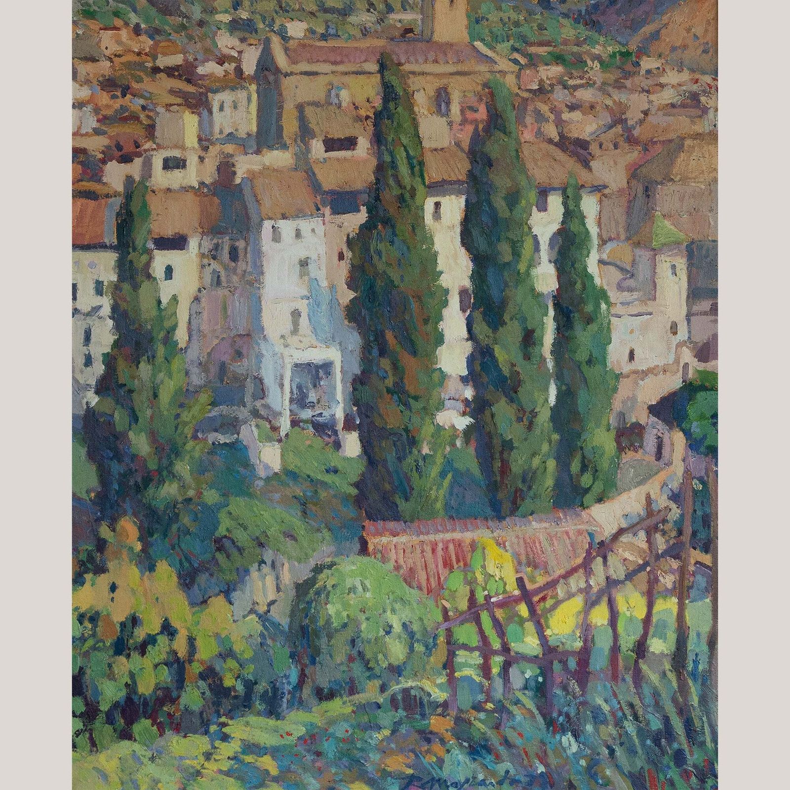 Mediterranean Village Scene – Ramón Moscardó – Original Oil On Canvas photo furniture