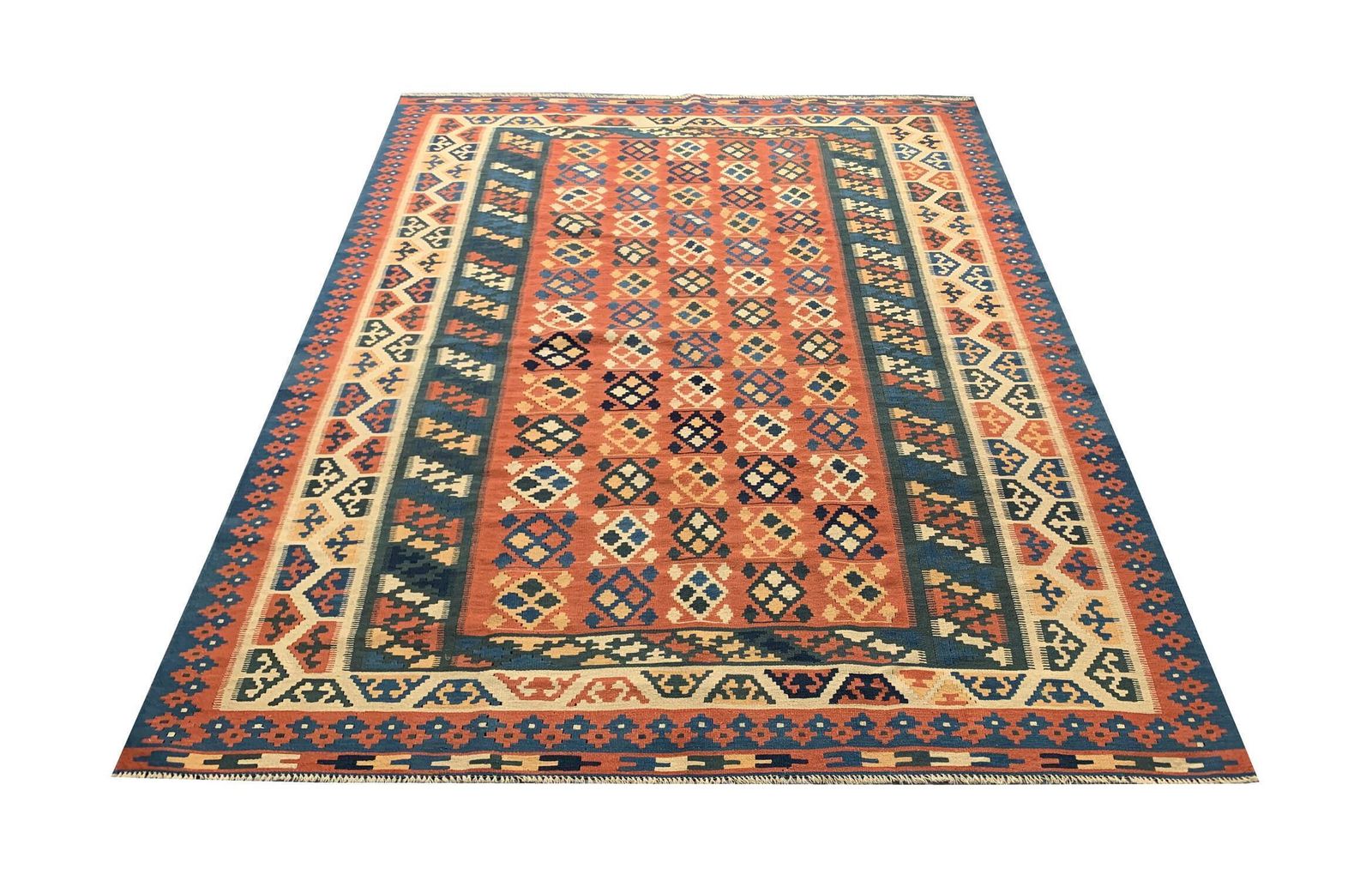 Large Vintage Kilim Rug, Turkish Wool Flatweave Geometric Design 296x212cm photo for sale