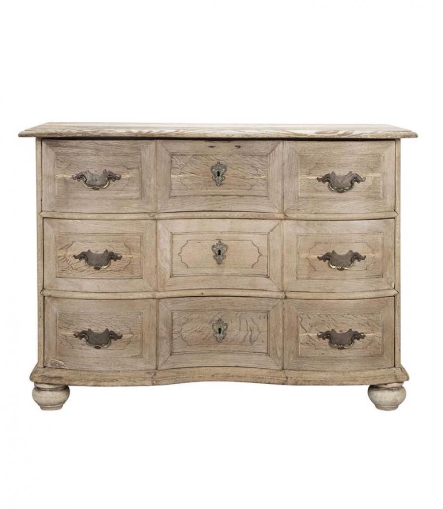18th Century French Serpentine Front Commode In Bleached Oak