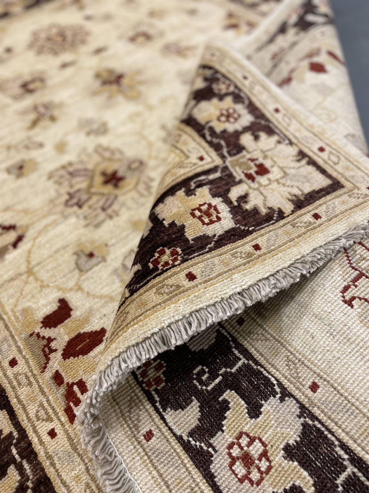 Beautiful Cream Brown Wool Rug, Floral Oriental Traditional Rug 106x150cm photo vintage