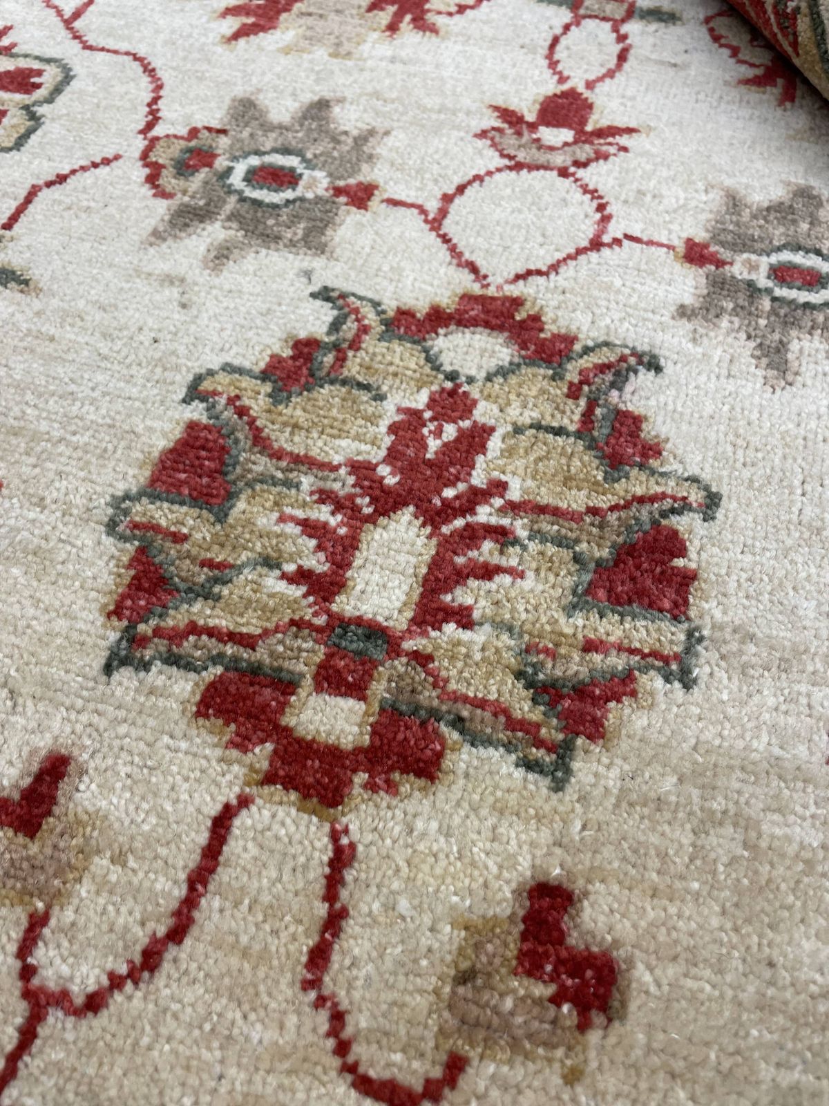 Traditional Cream Wool Rug, Small Red Floral Oriental Carpet 86x123 Cm photo 462.0