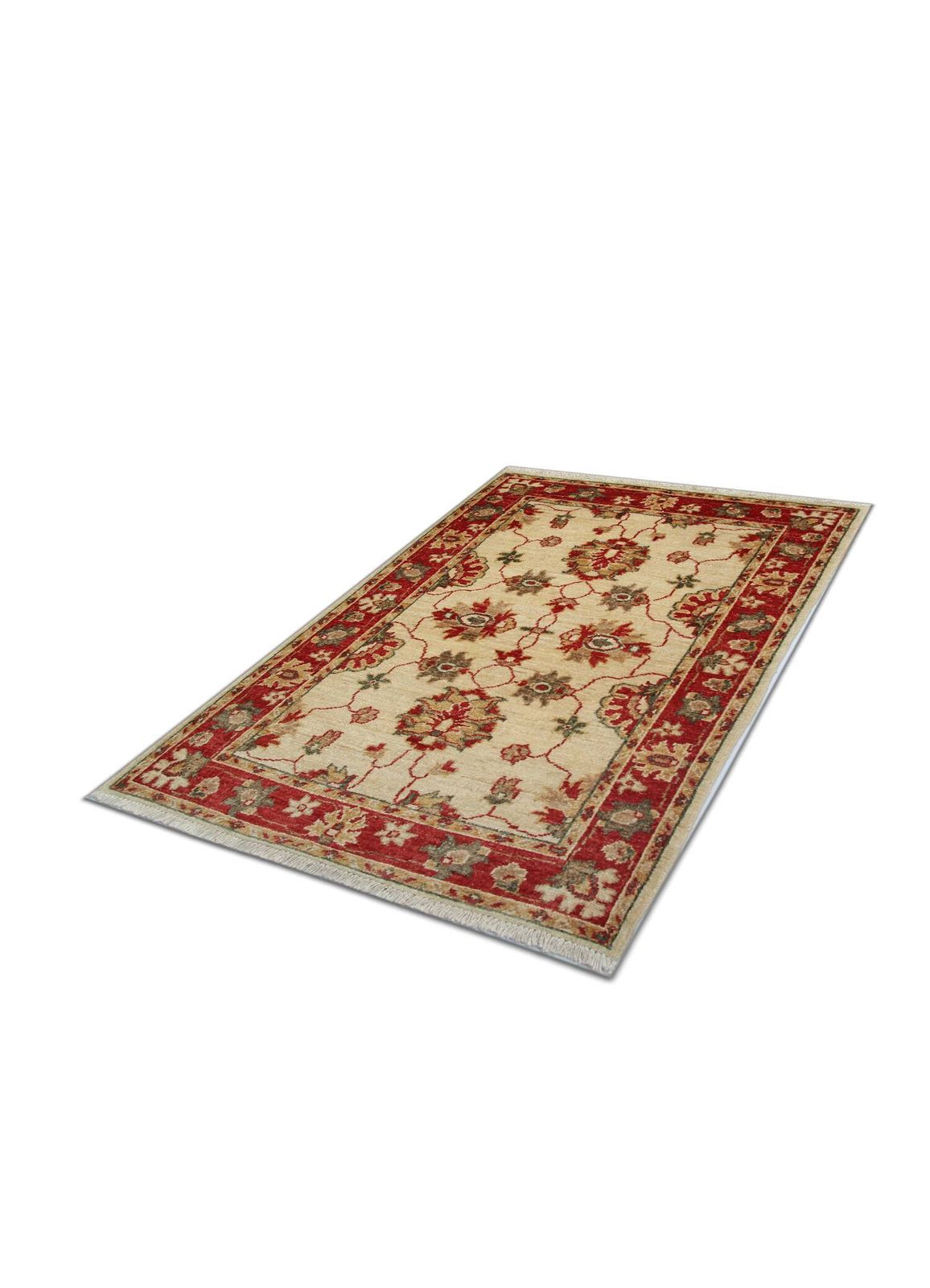 photo furniture Traditional Cream Wool Rug, Small Red Floral Oriental Carpet 86x123 Cm