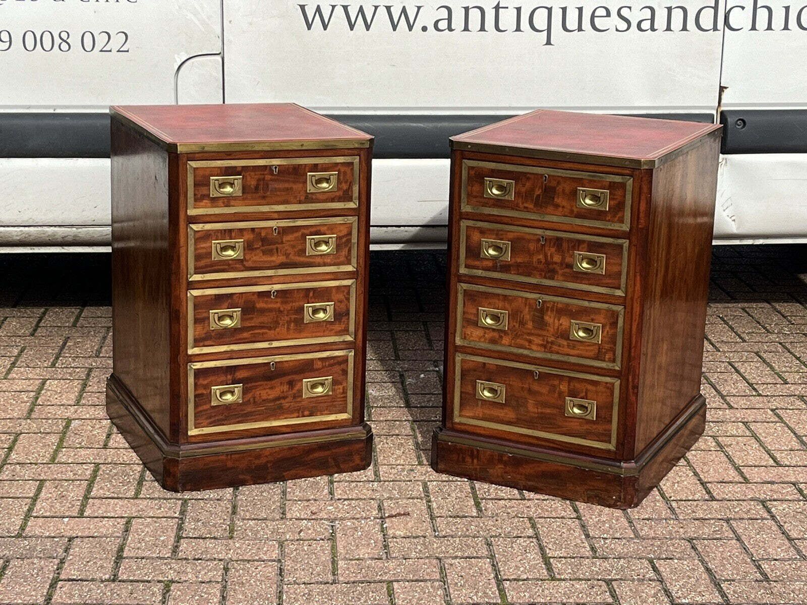2342.0 Pair Of Small Victorian Chests Of Drawers, Mahogany & Brass Inlay. photo
