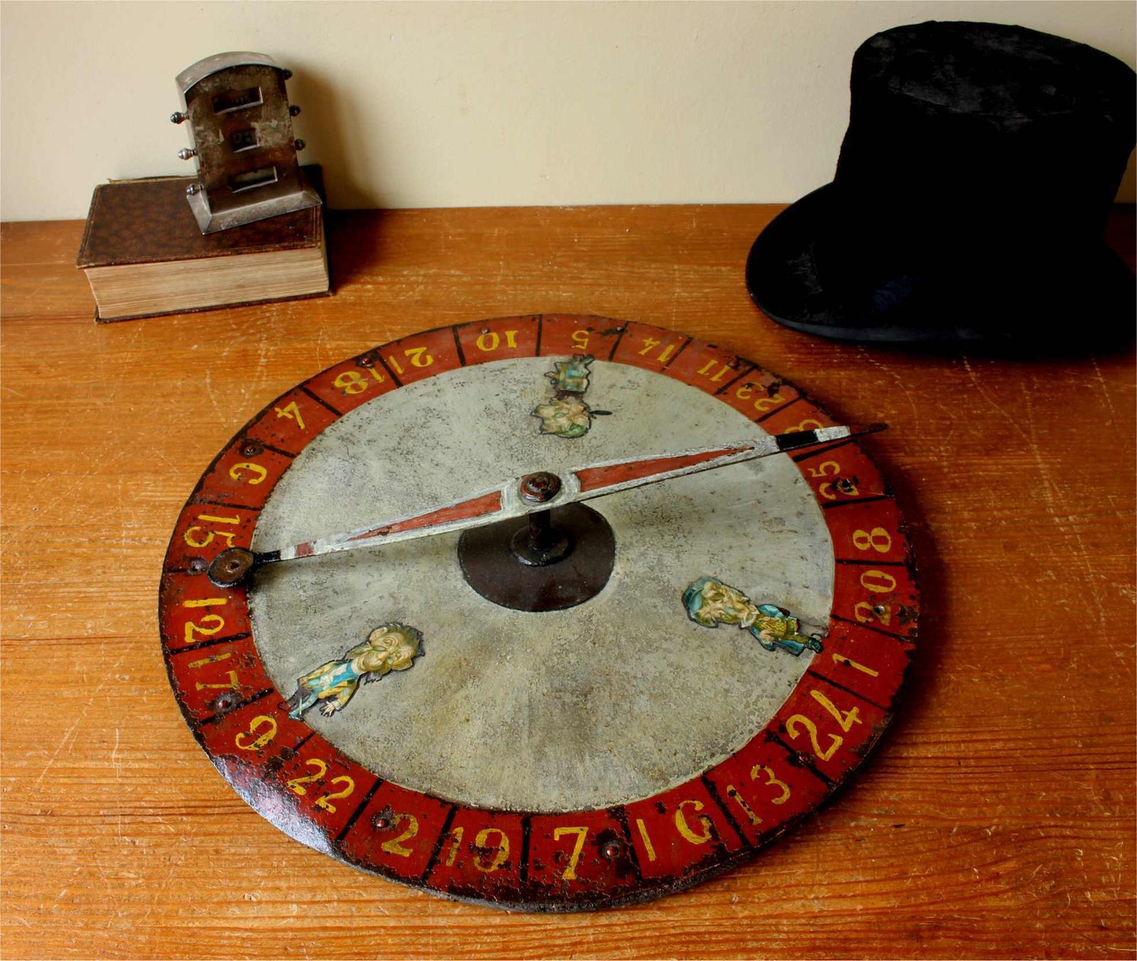Antique Fairground Gambling Wheel. Spin To Win Spinning Carnival Game. photo furniture