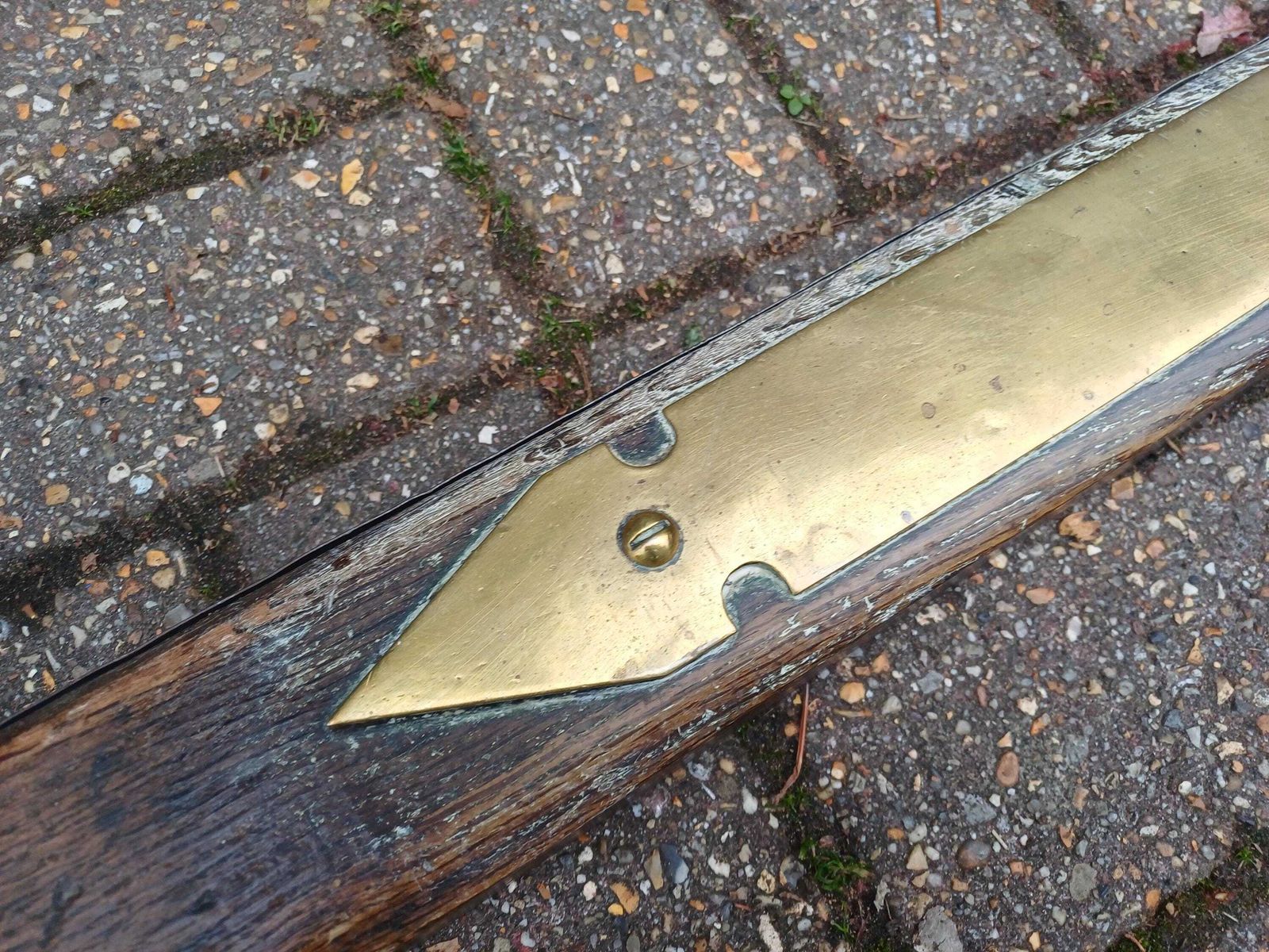 Antique Oak & Brass Fireplace Fender C. 1850 Hearth Curb Rail, Country House Chimneypiece Guard, Victorian Edwardian Brassware photo vintage
