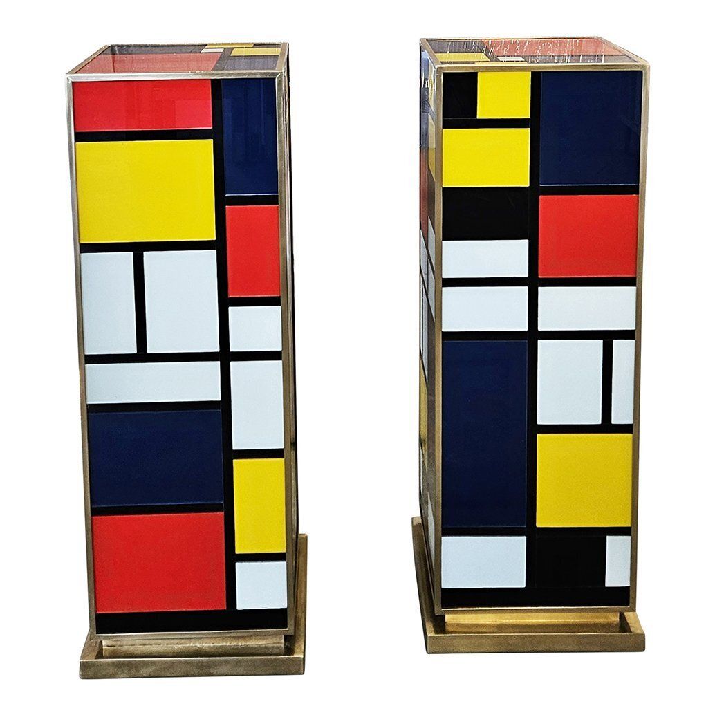 Decorative Columns In Brass And Murano Glass, 1980s, Set Of 2 photo for sale