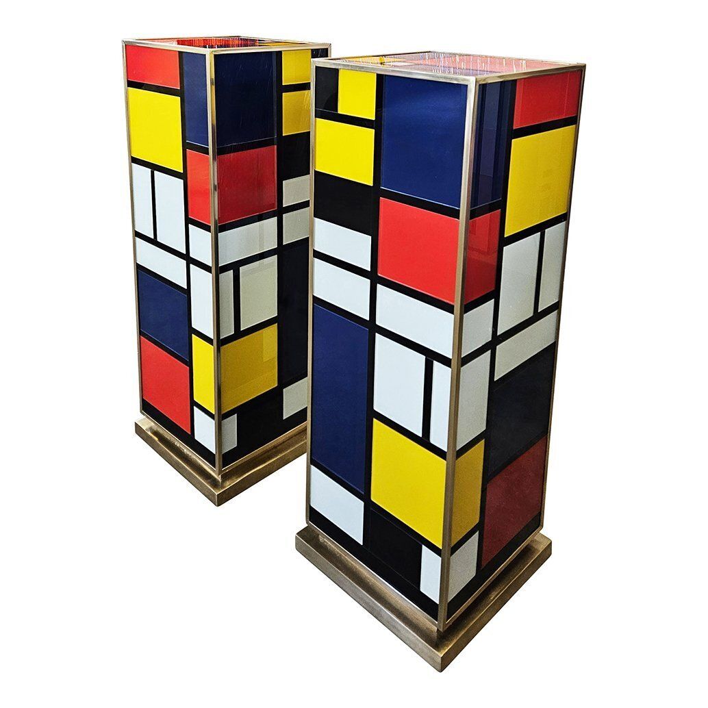 Decorative Columns In Brass And Murano Glass, 1980s, Set Of 2 photo Home Decor
