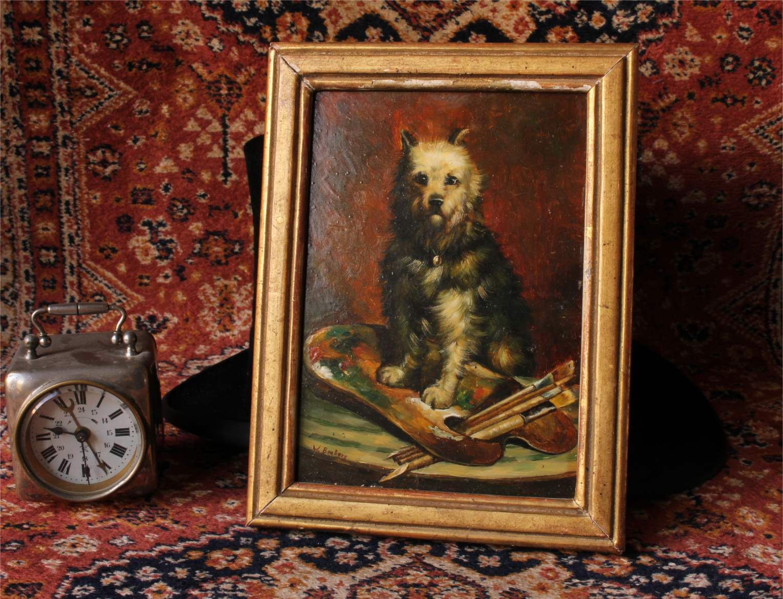 Art The Artist's Dog Oil Painting. Terrier Portrait. 19th Century Artwork. photo