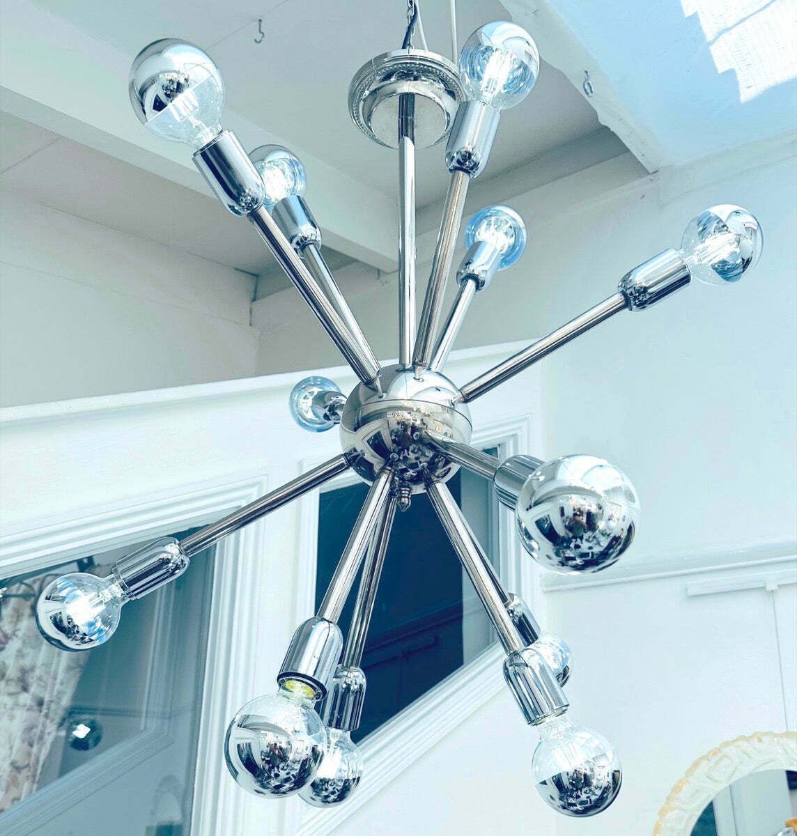 1970s Space Age Chrome 11 Arm Sputnik Ceiling Light photo for sale