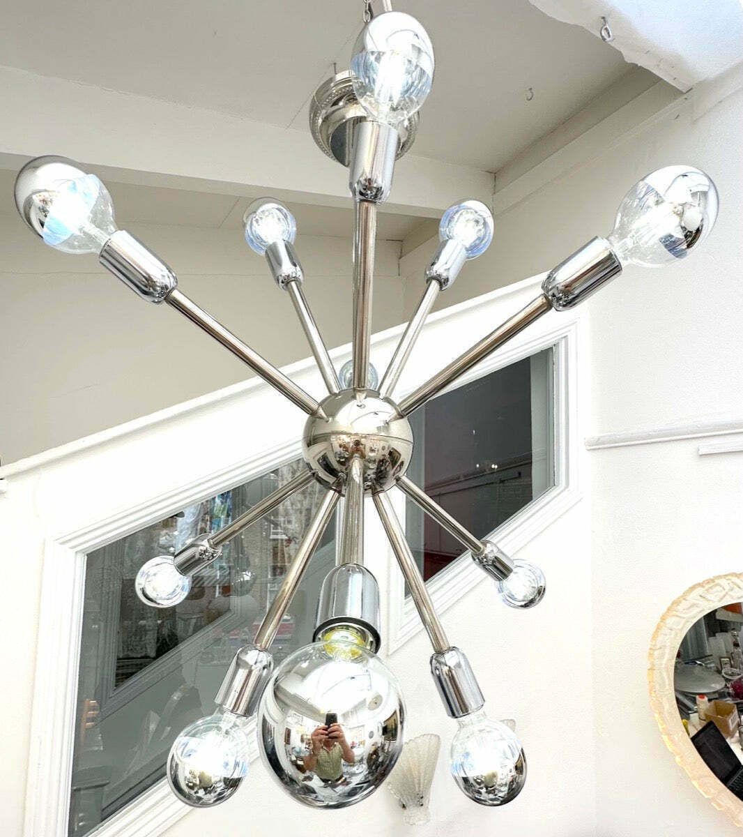 1970s Space Age Chrome 11 Arm Sputnik Ceiling Light photo vintage