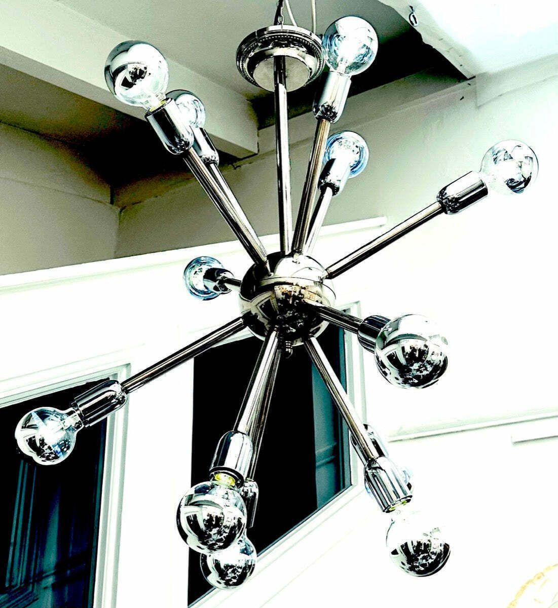 Lighting 1970s Space Age Chrome 11 Arm Sputnik Ceiling Light photo