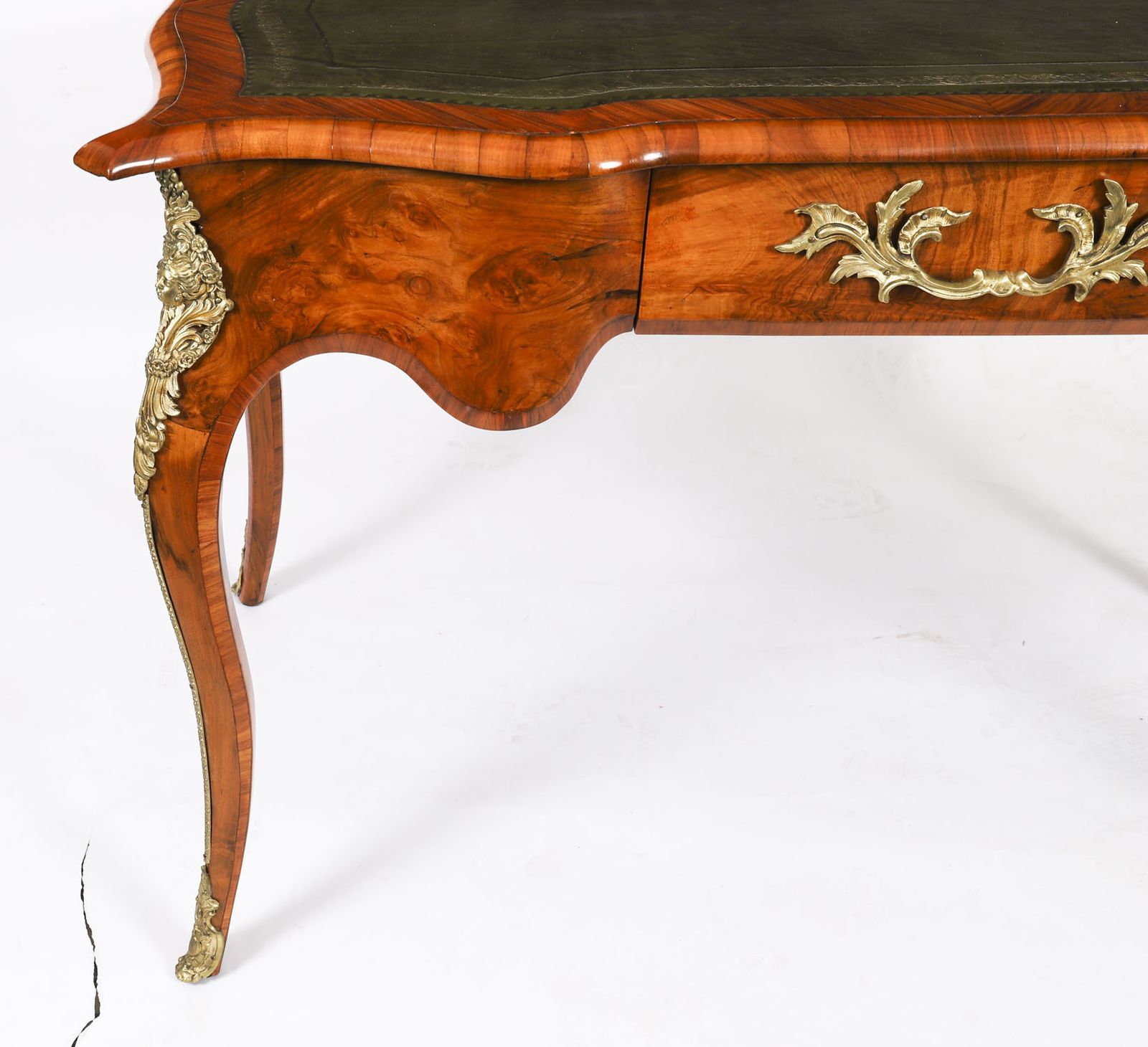 Antique French Burr Walnut Writing Desk Bureau Plat C.1870  114x65cm photo vinterior